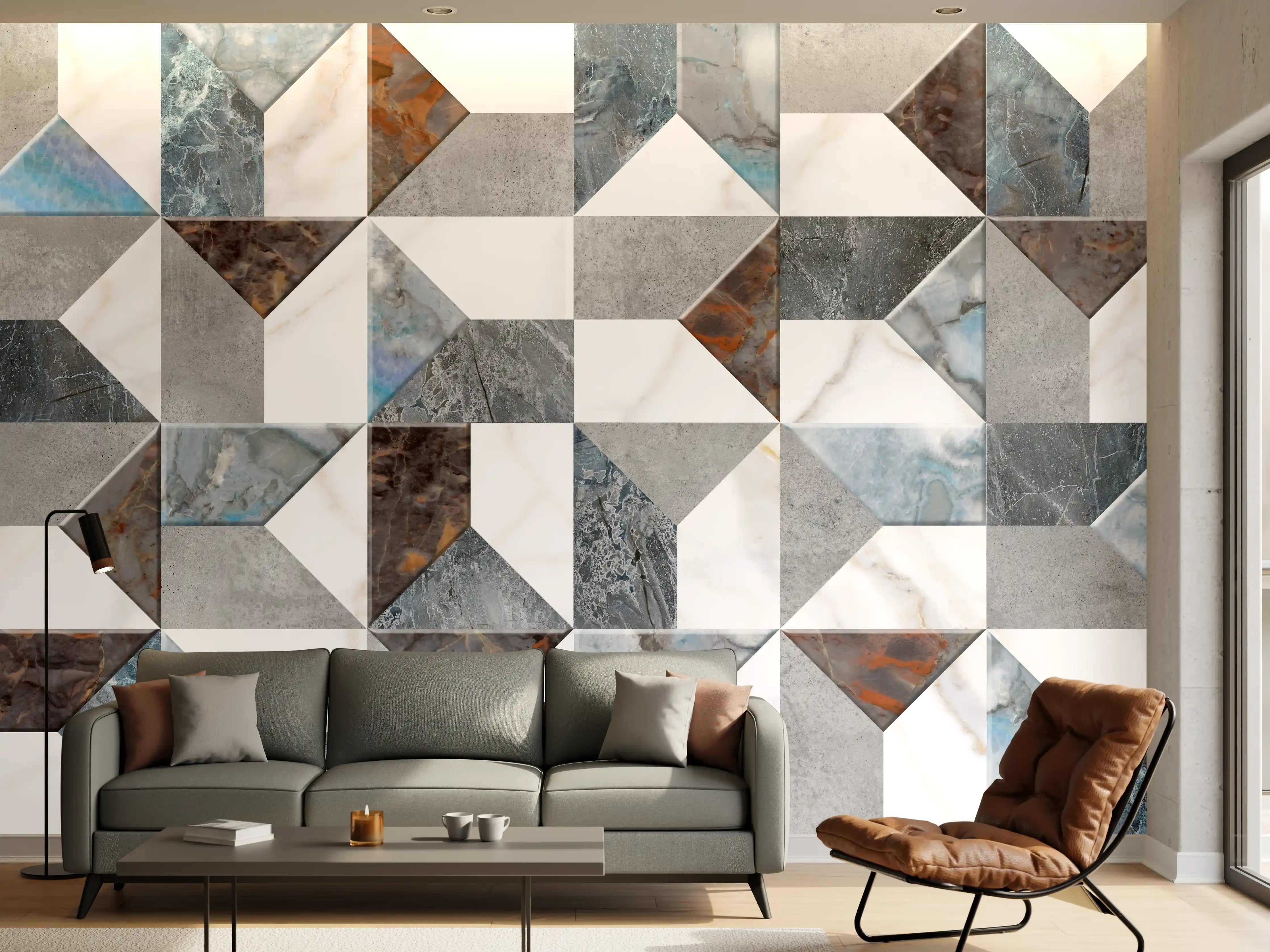 Wandverkleidung Wohnzimmer - Buntes Fliesenmuster