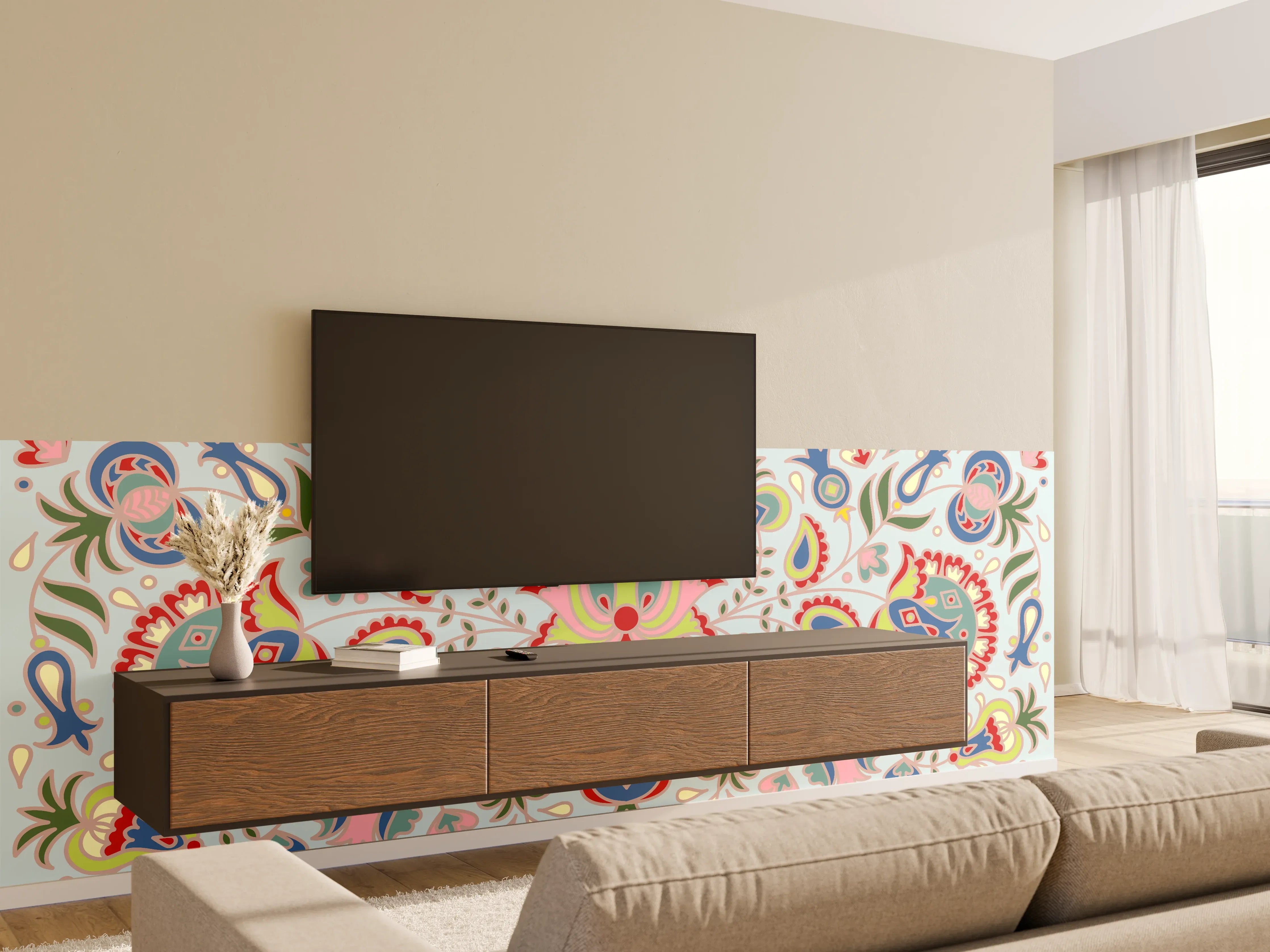 Wandverkleidung Wohnzimmer - Buntes Floral-Print-Muster