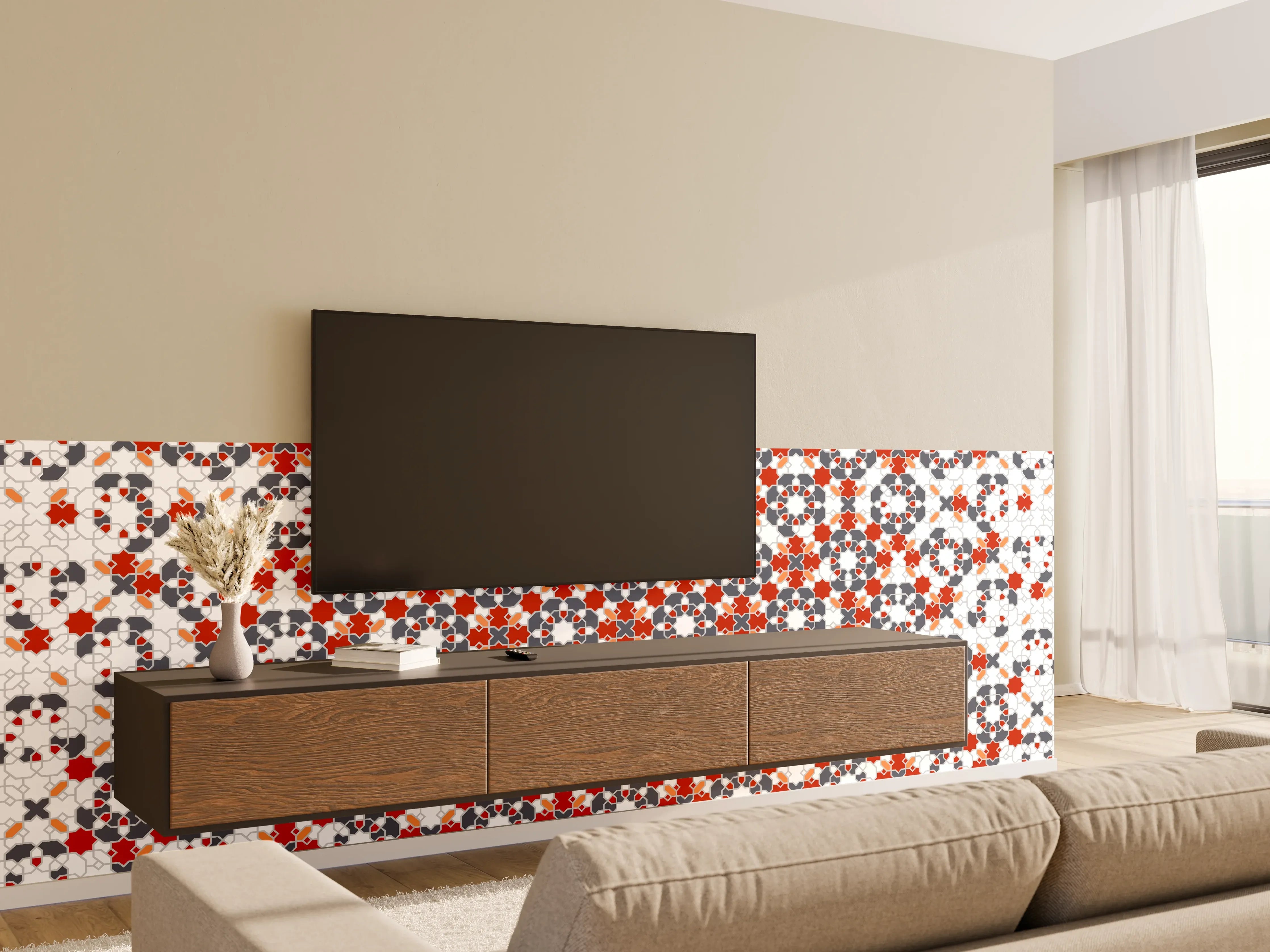 Wandverkleidung Wohnzimmer - Buntes Geometrie-Muster