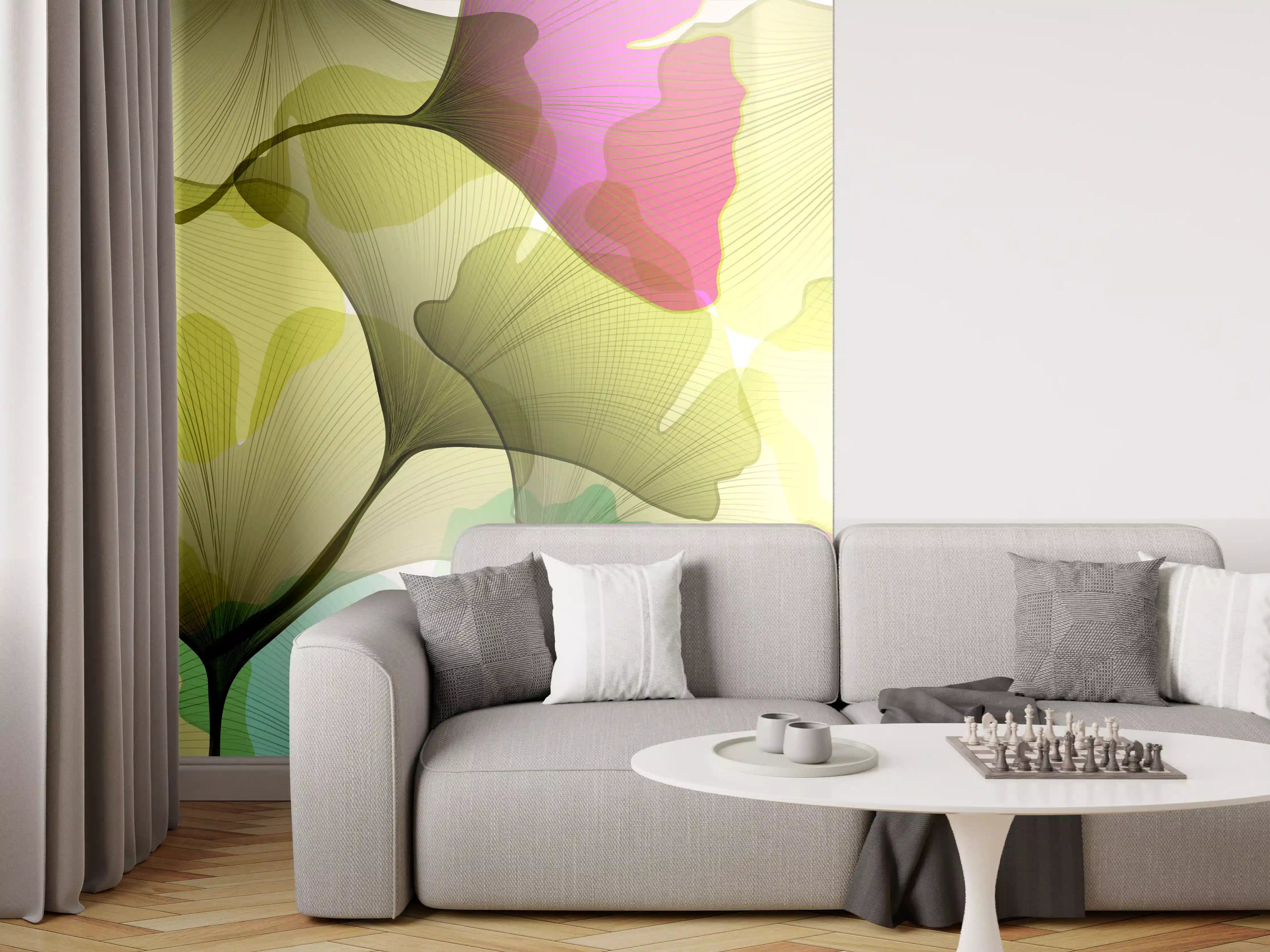 Wandverkleidung Wohnzimmer - Buntes Ginkgo Blätter Design