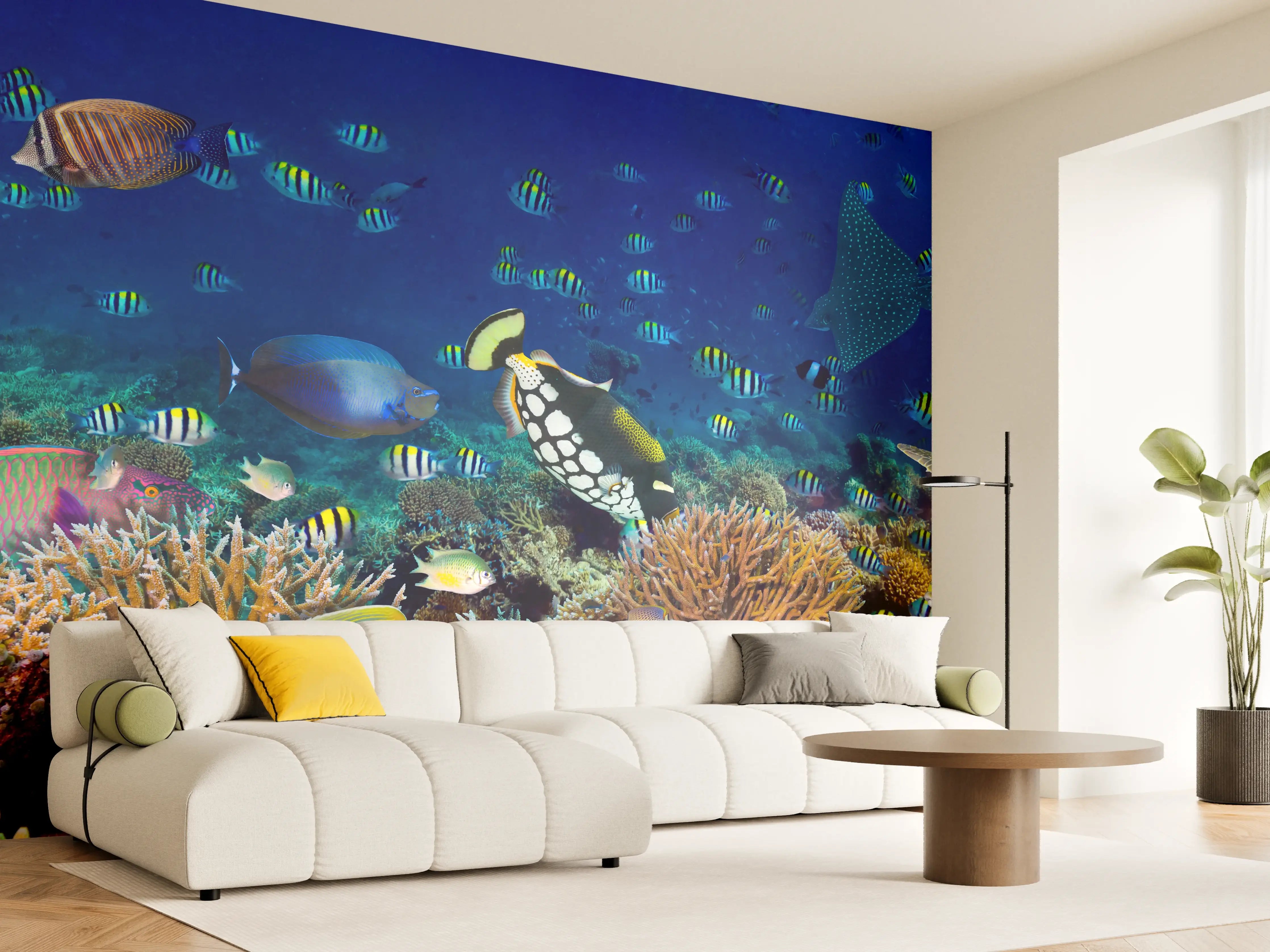 Wandverkleidung Wohnzimmer - Buntes Korallenriff Blau-Türkis