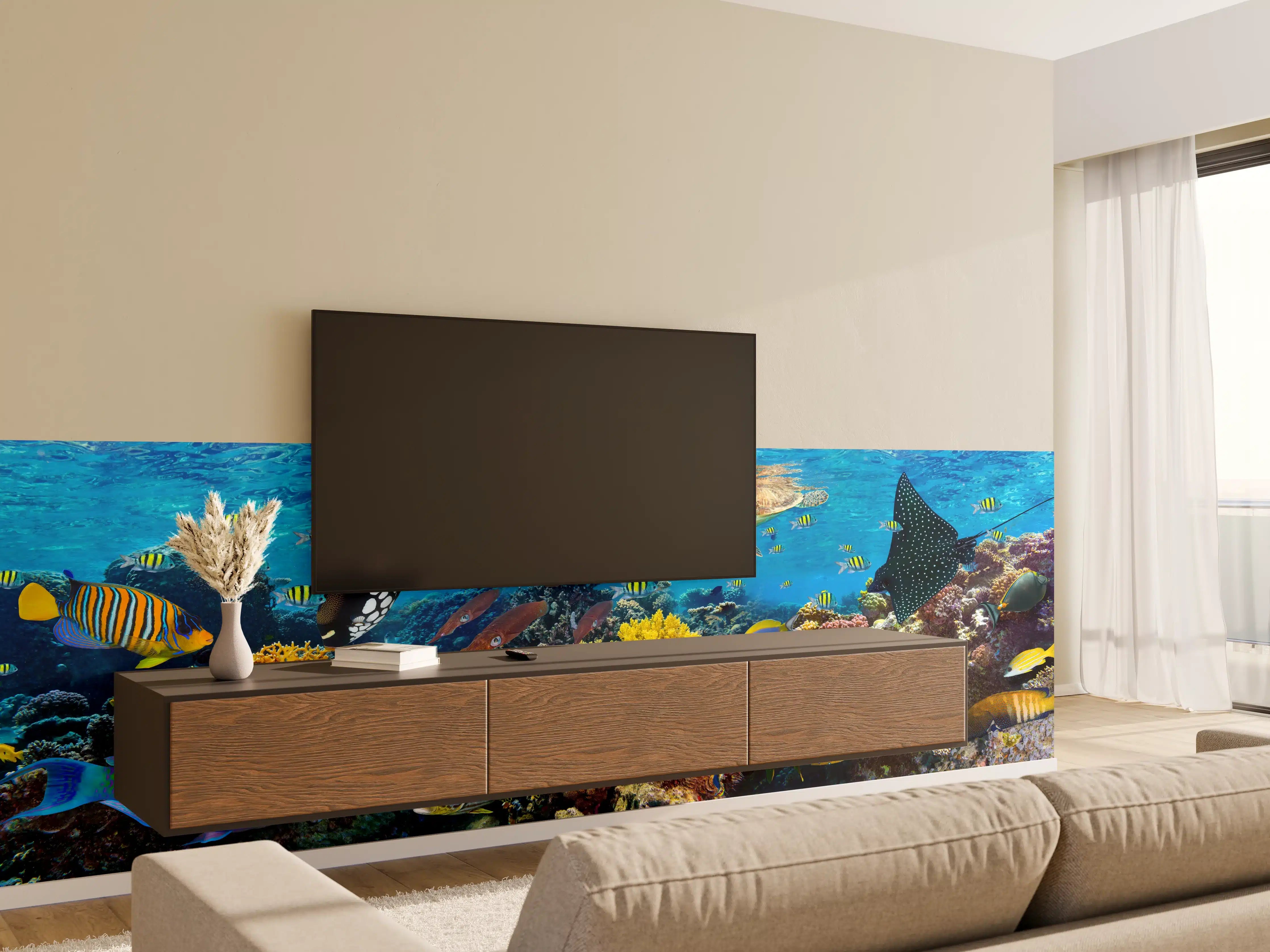Wandverkleidung Wohnzimmer - Buntes Korallenriff Panorama