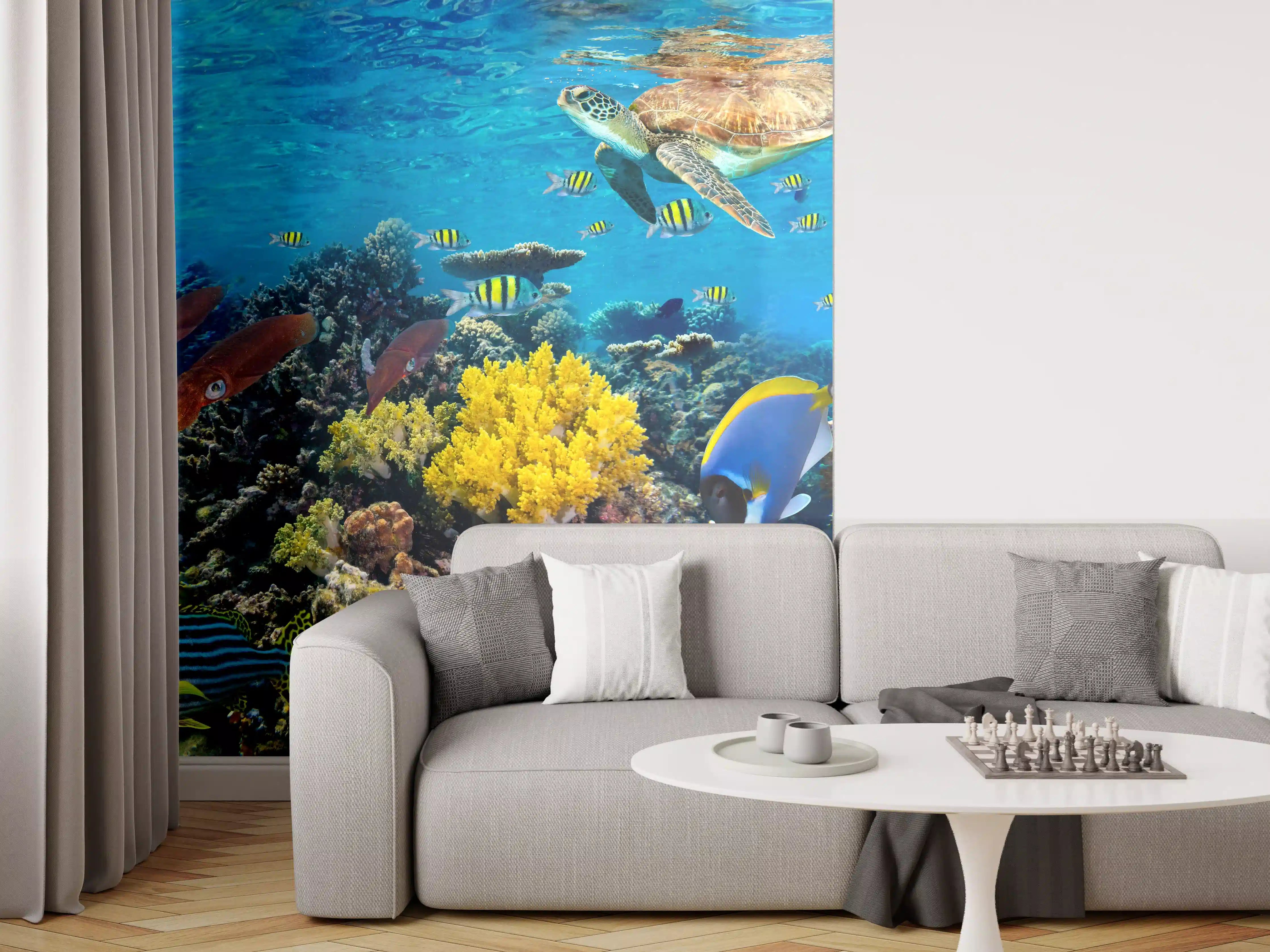 Wandverkleidung Wohnzimmer - Buntes Korallenriff Panorama