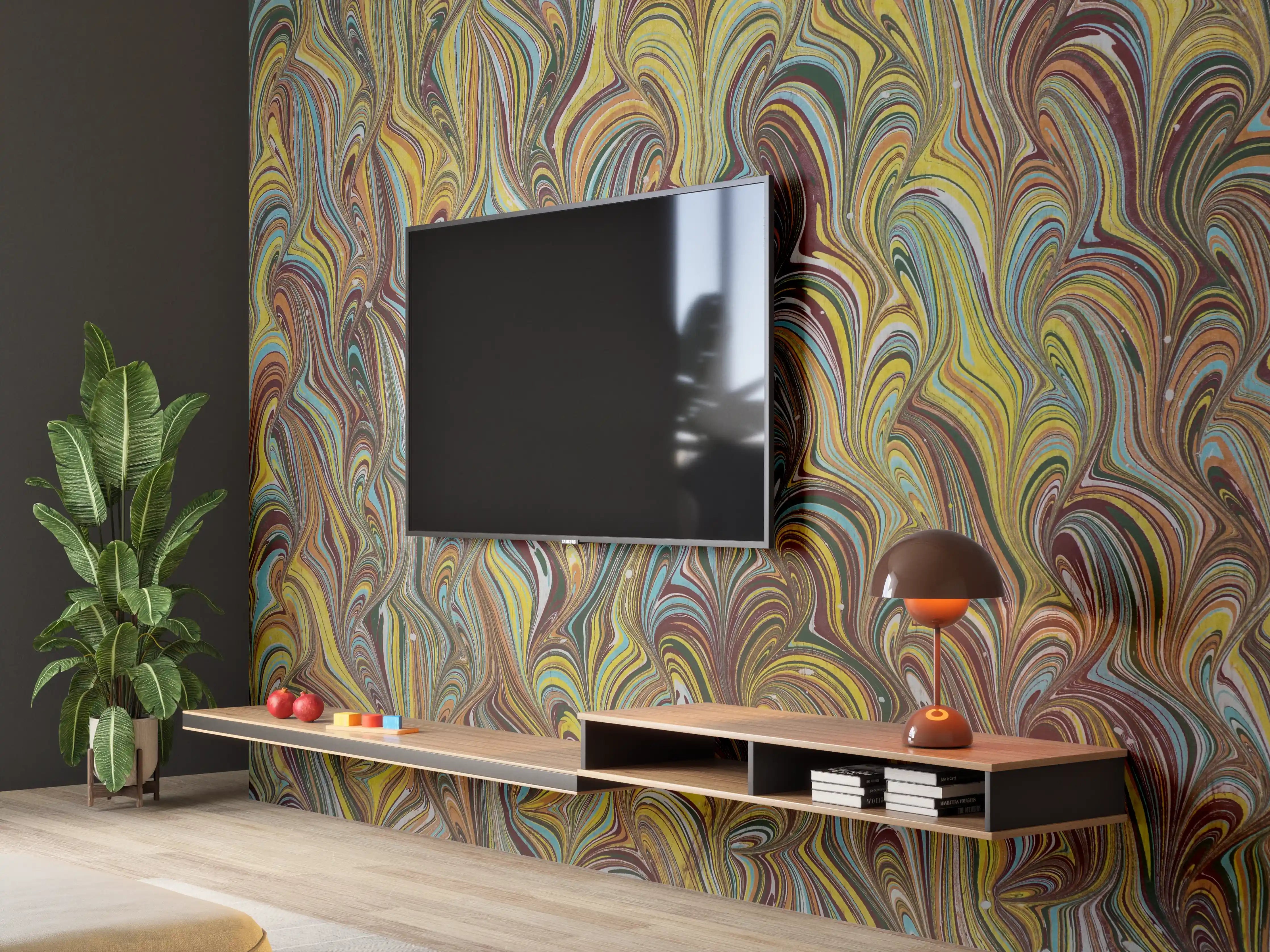 Wandverkleidung Wohnzimmer - Buntes Marmormuster