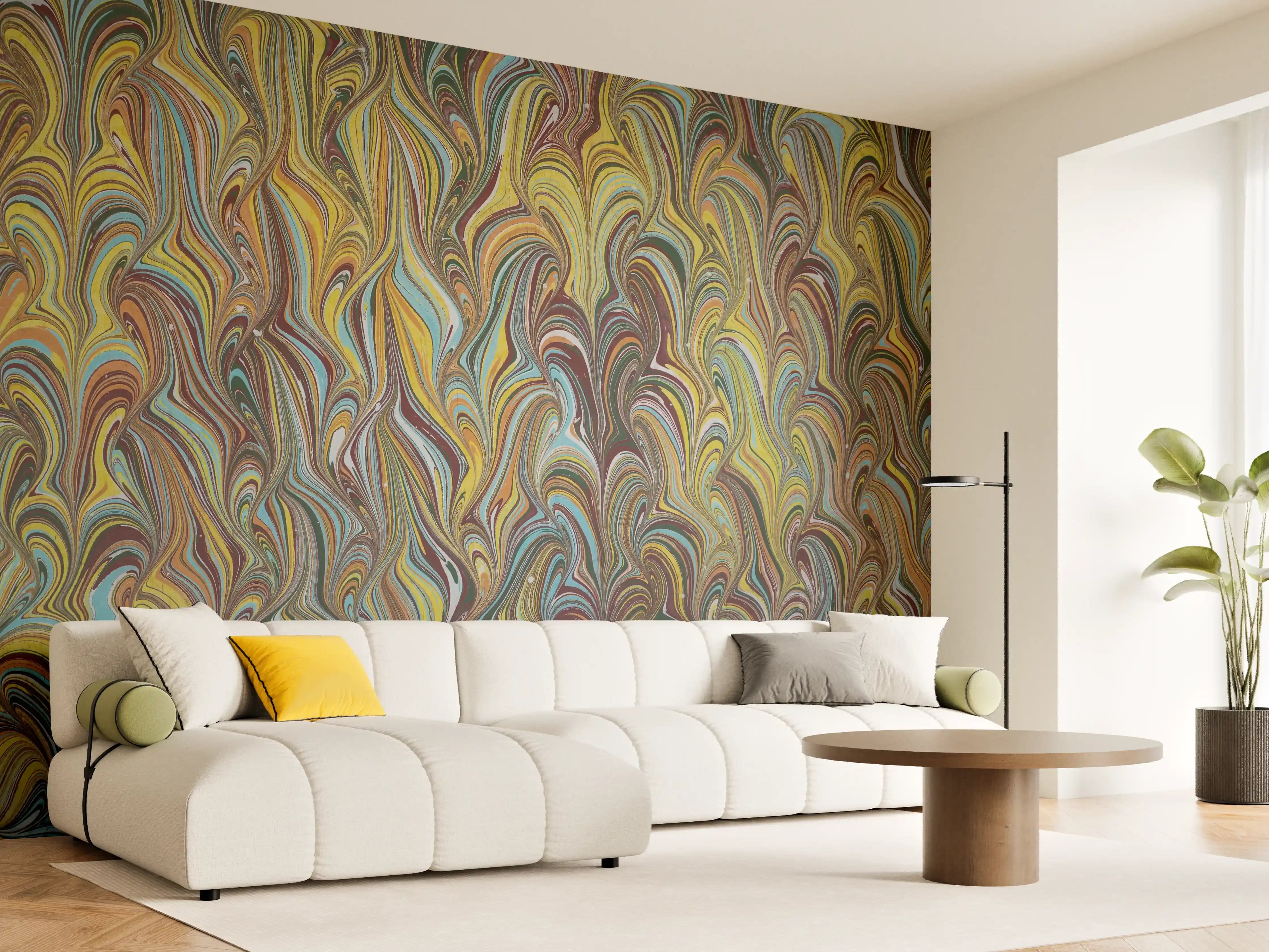 Wandverkleidung Wohnzimmer - Buntes Marmormuster