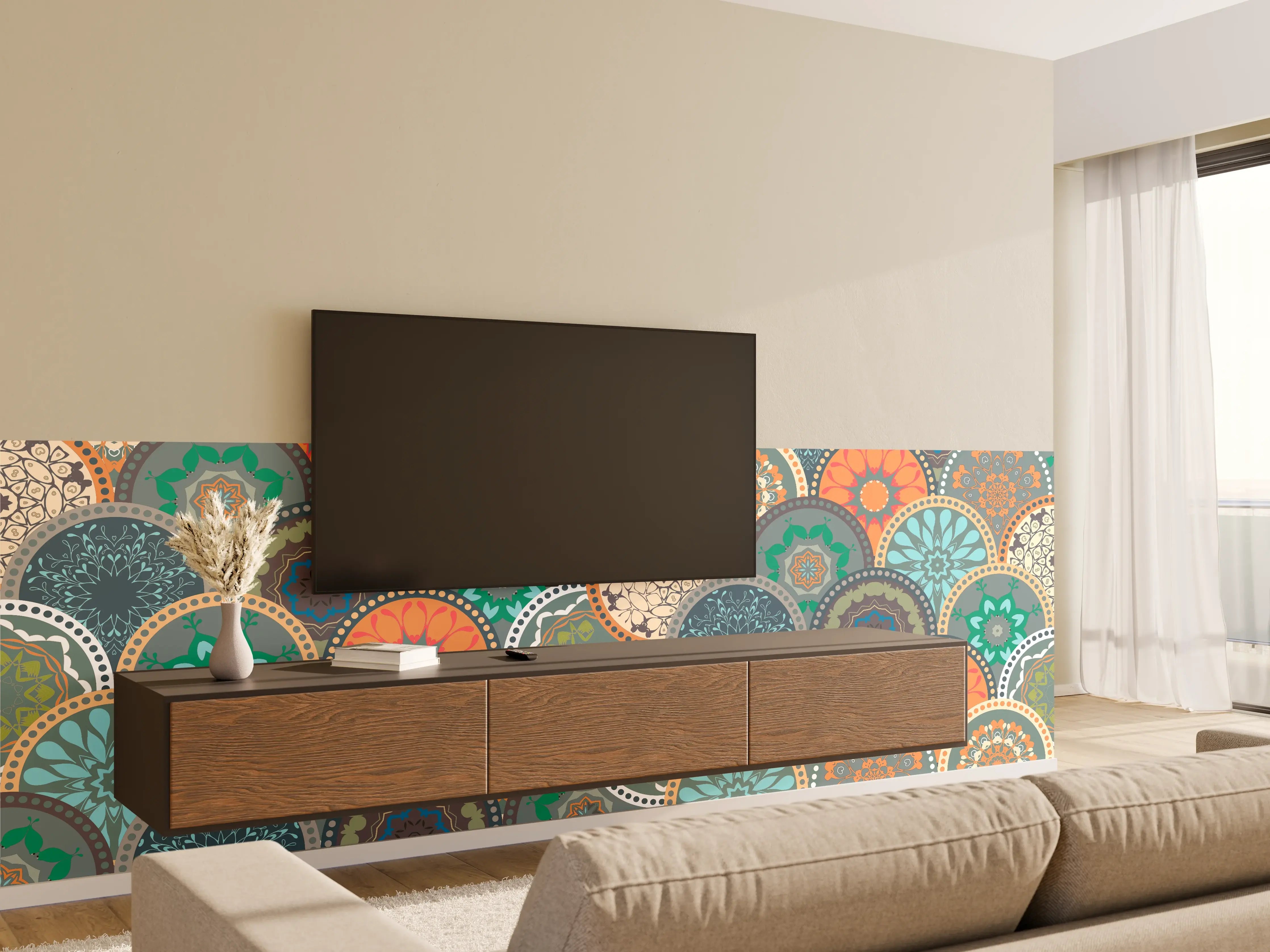 Wandverkleidung Wohnzimmer - Buntes Muster Mandala Design