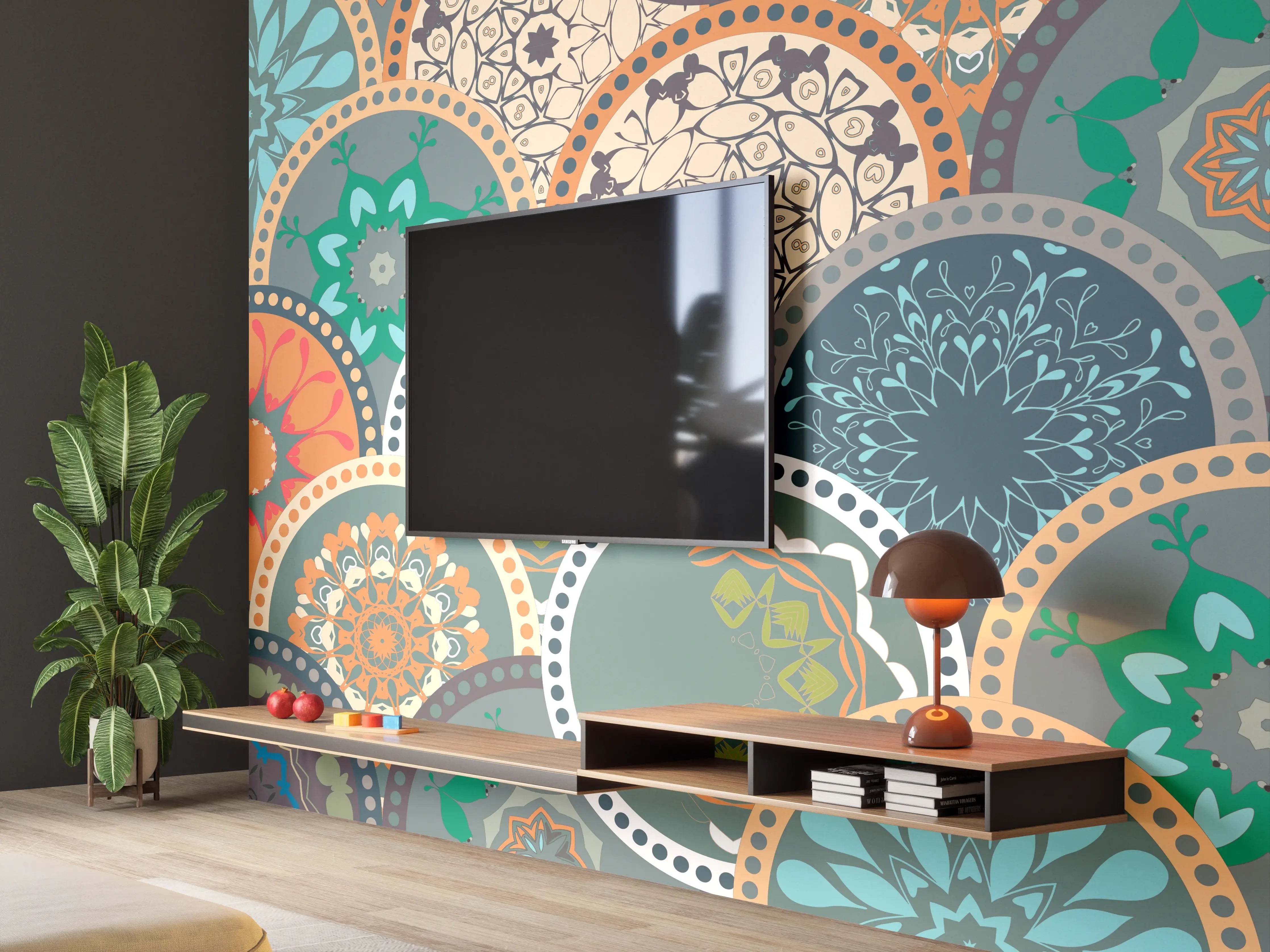Wandverkleidung Wohnzimmer - Buntes Muster Mandala Design