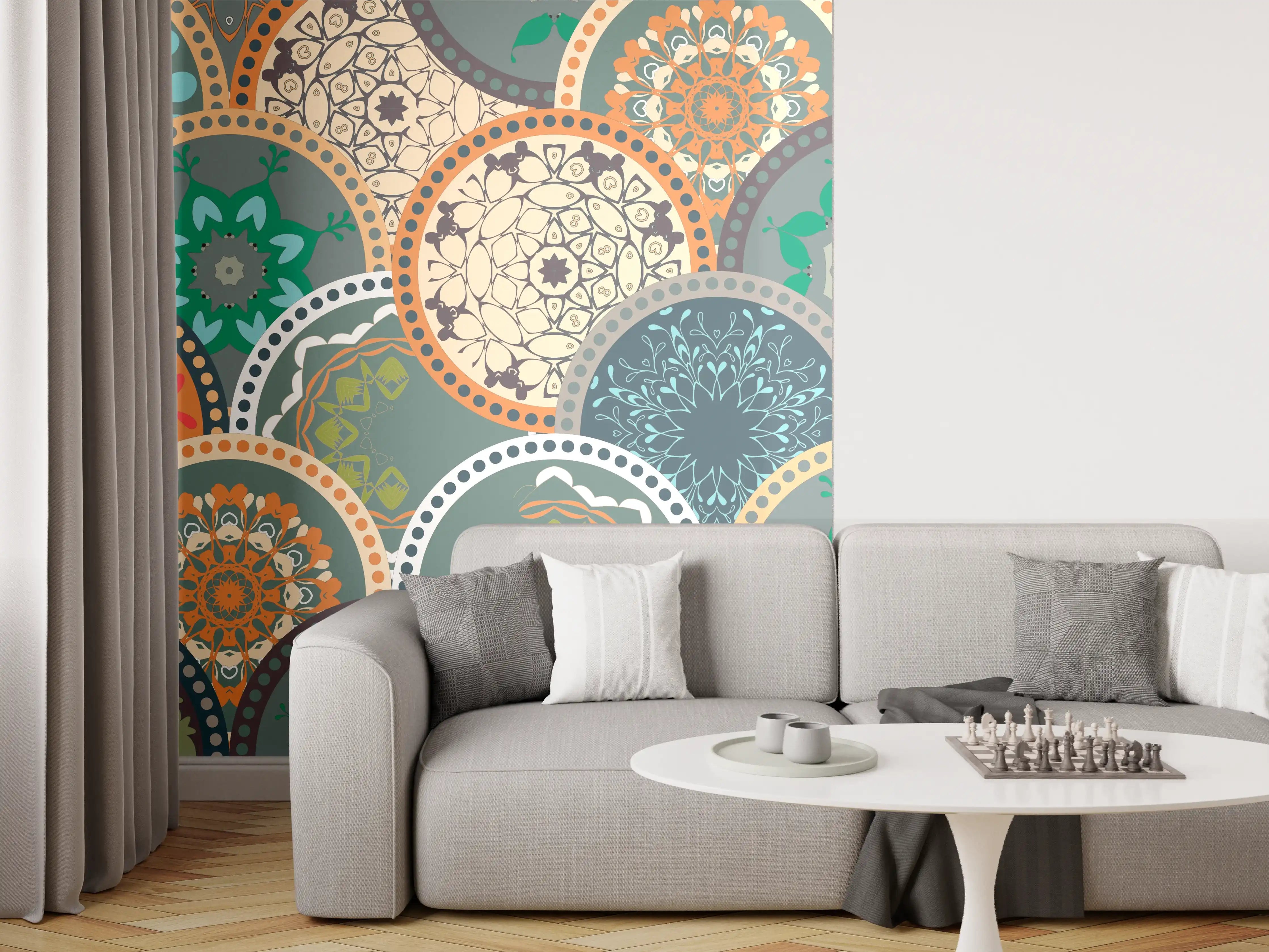 Wandverkleidung Wohnzimmer - Buntes Muster Mandala Design