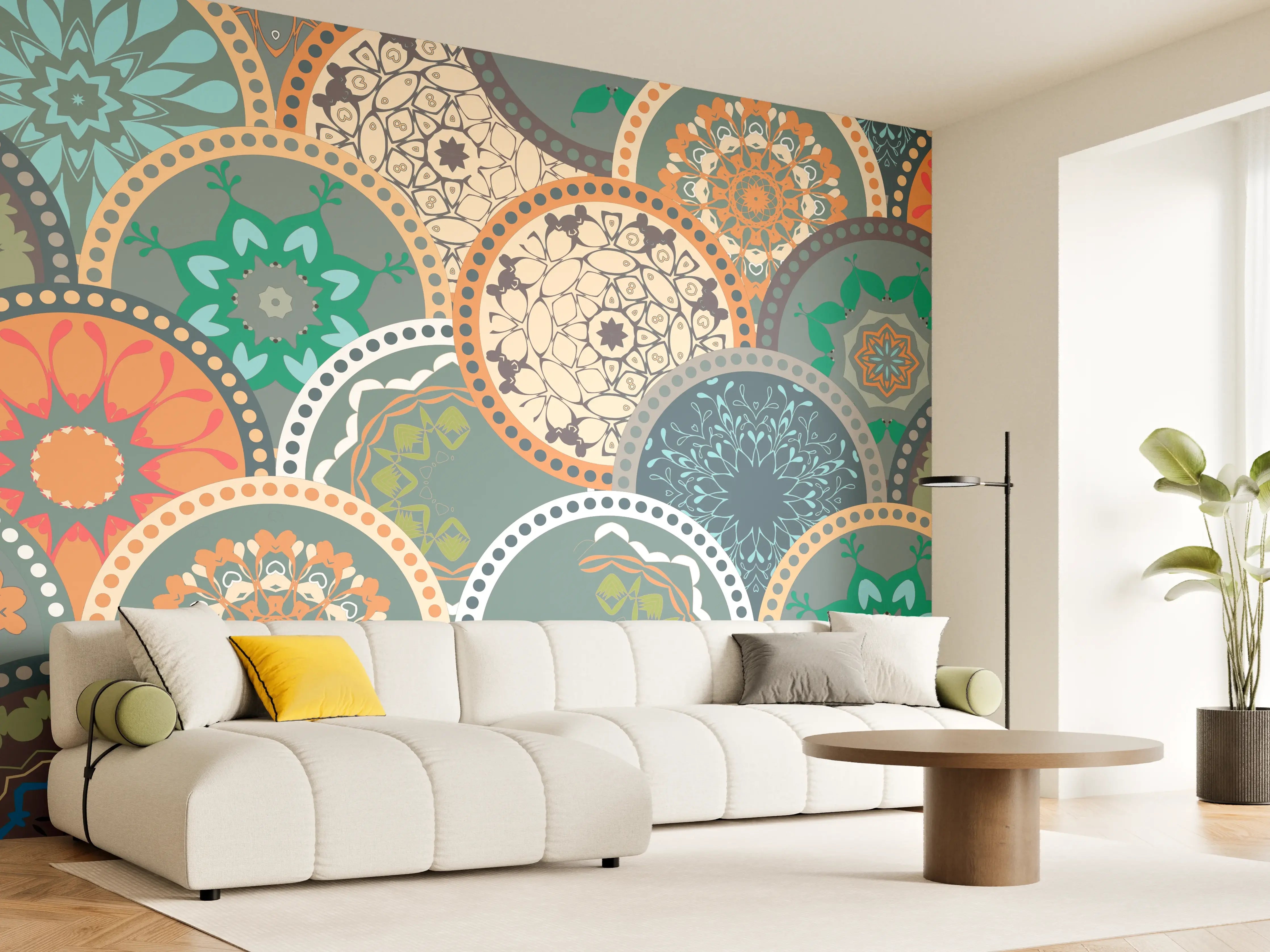 Wandverkleidung Wohnzimmer - Buntes Muster Mandala Design