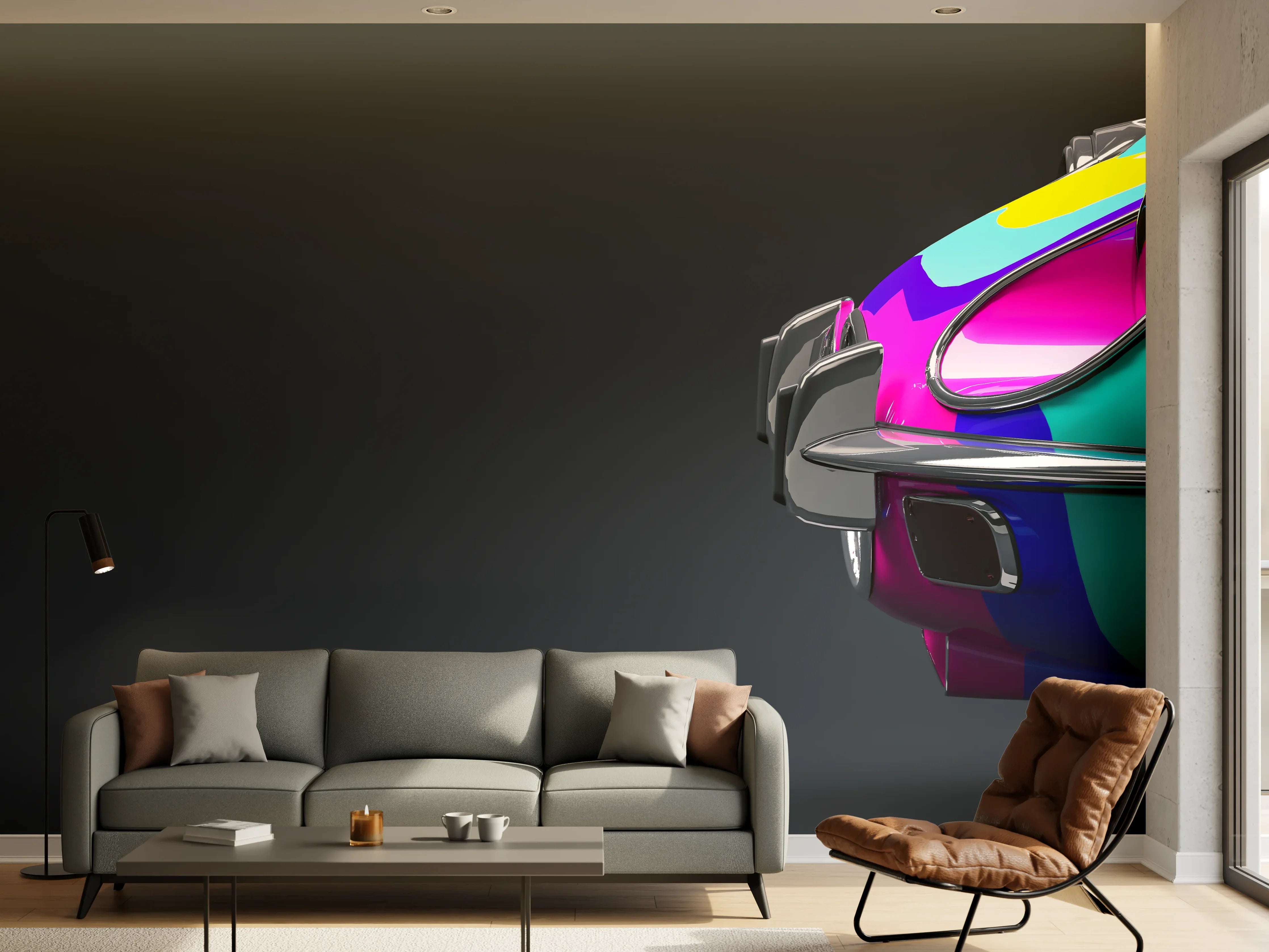 Wandverkleidung Wohnzimmer - Buntes Retro Auto 3D