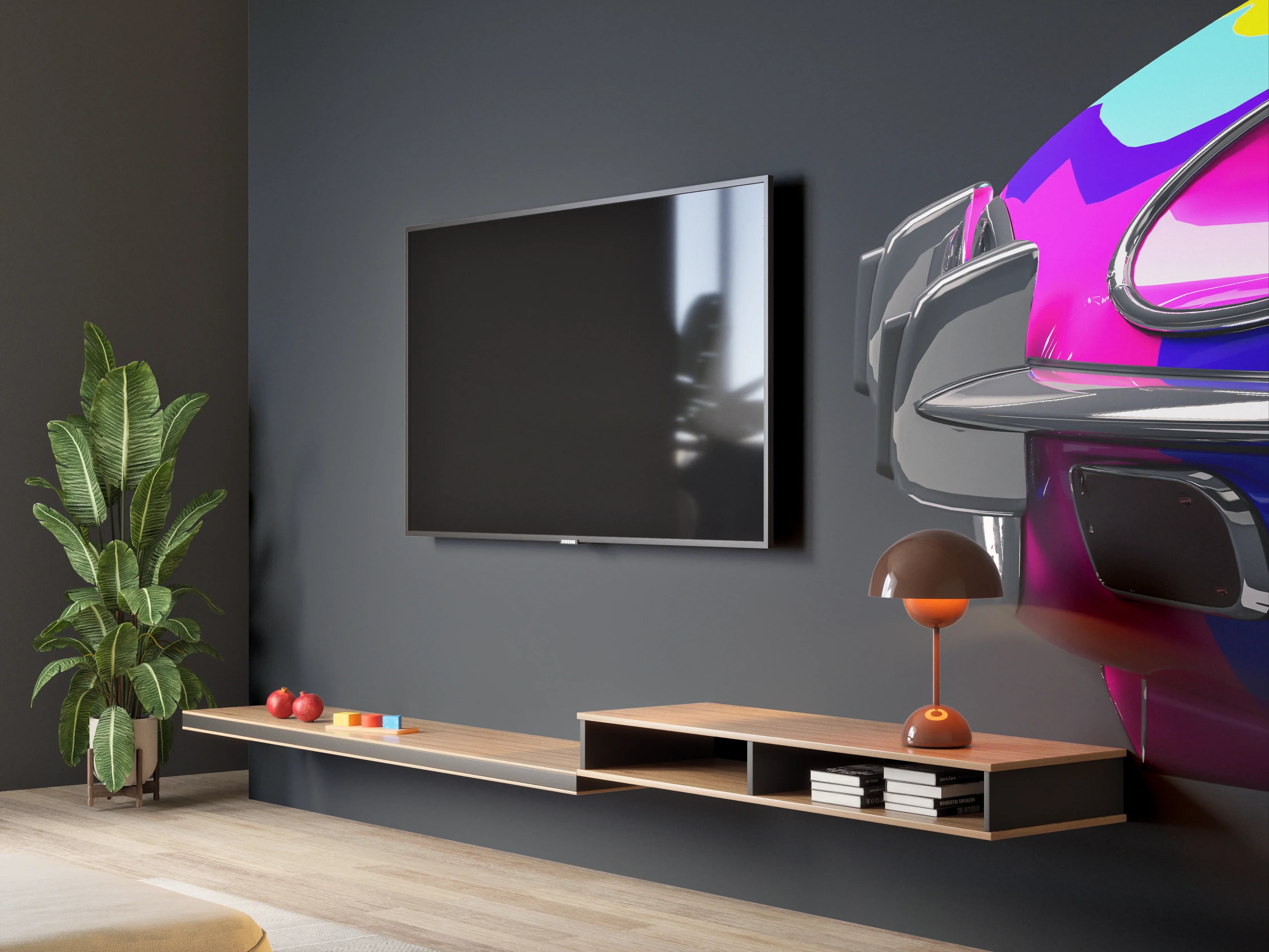 Wandverkleidung Wohnzimmer - Buntes Retro Auto 3D
