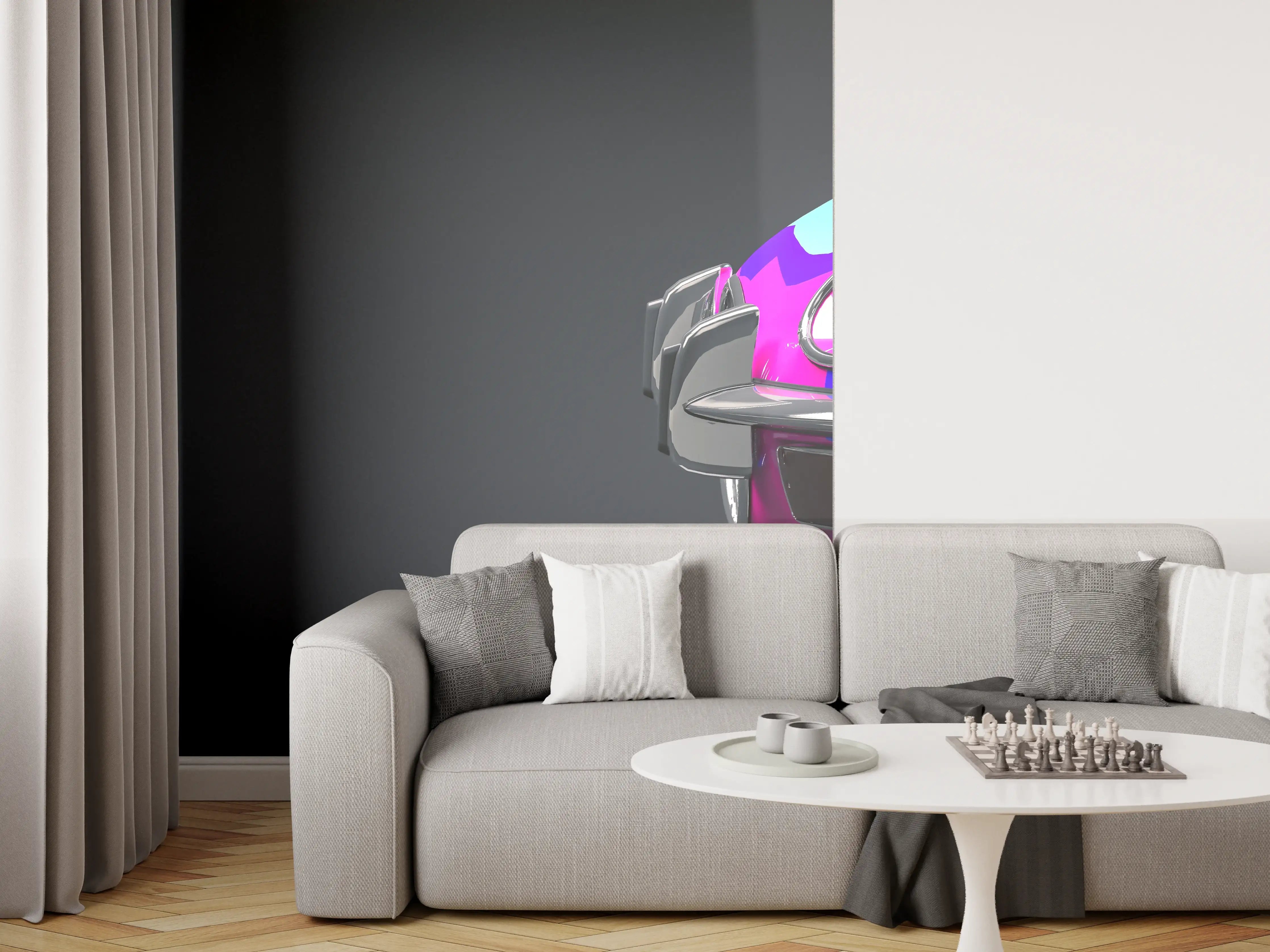 Wandverkleidung Wohnzimmer - Buntes Retro Auto 3D