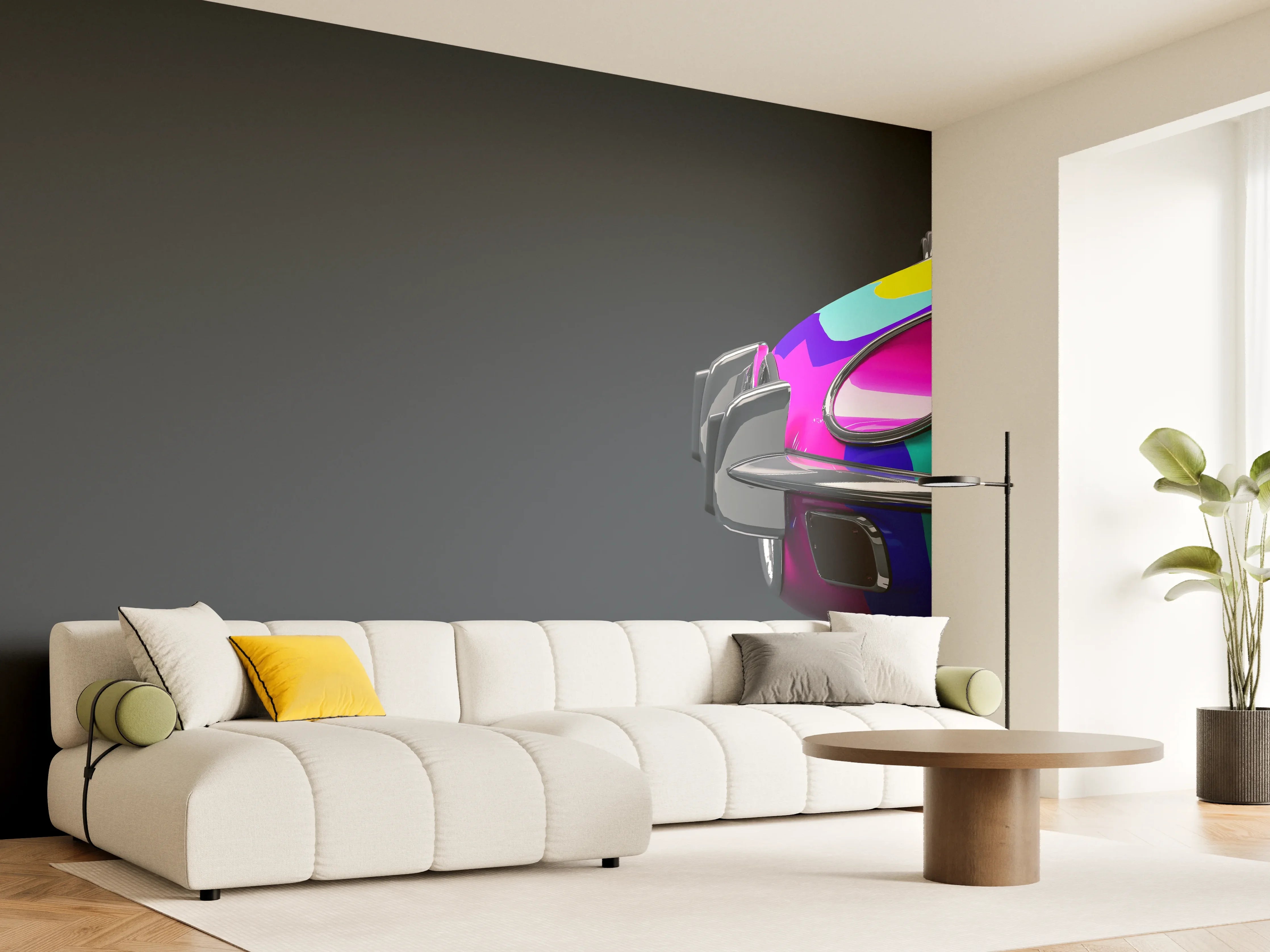 Wandverkleidung Wohnzimmer - Buntes Retro Auto 3D