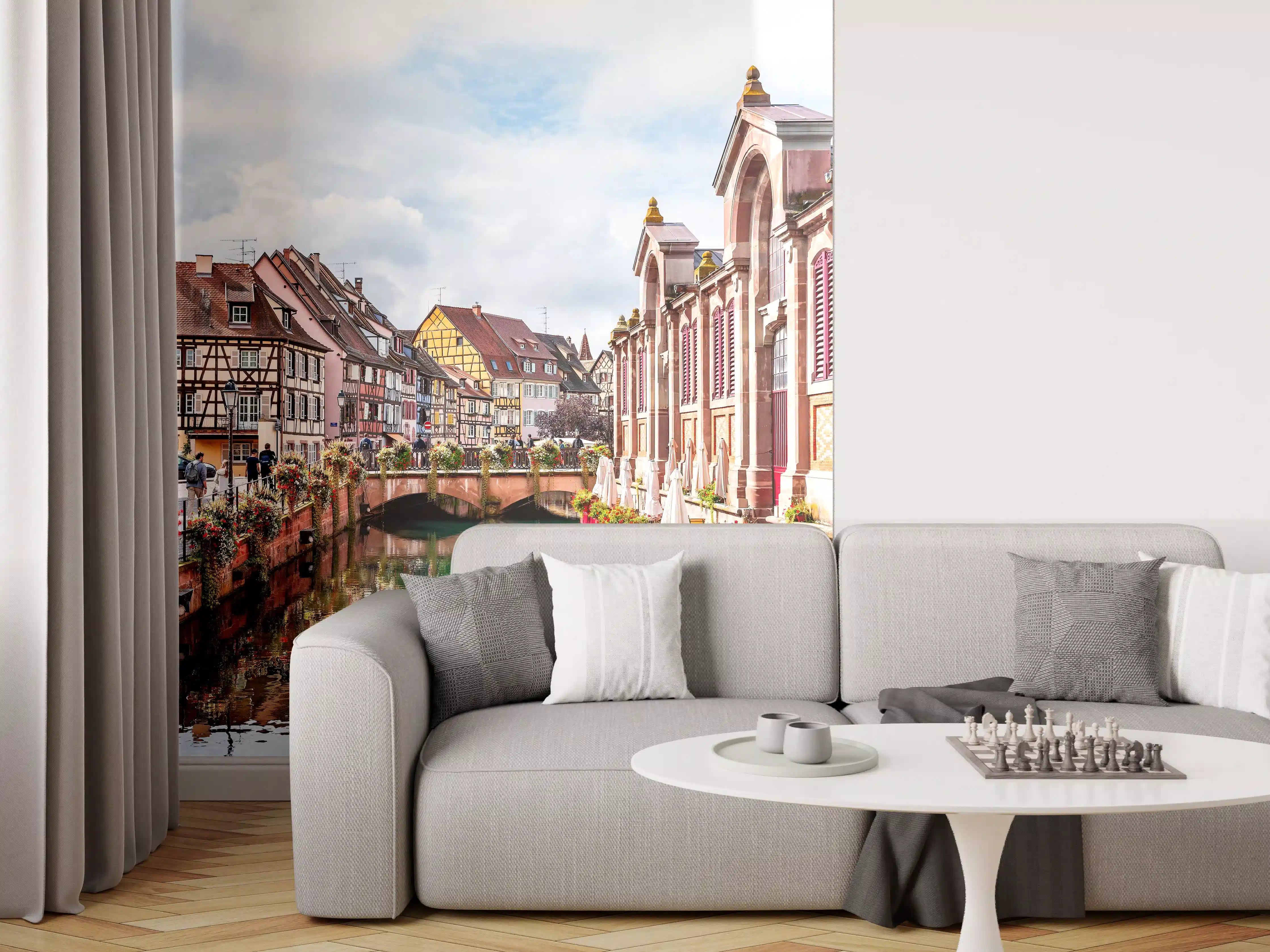 Wandverkleidung Wohnzimmer - Charming Riverside Townscape with Historic Architecture