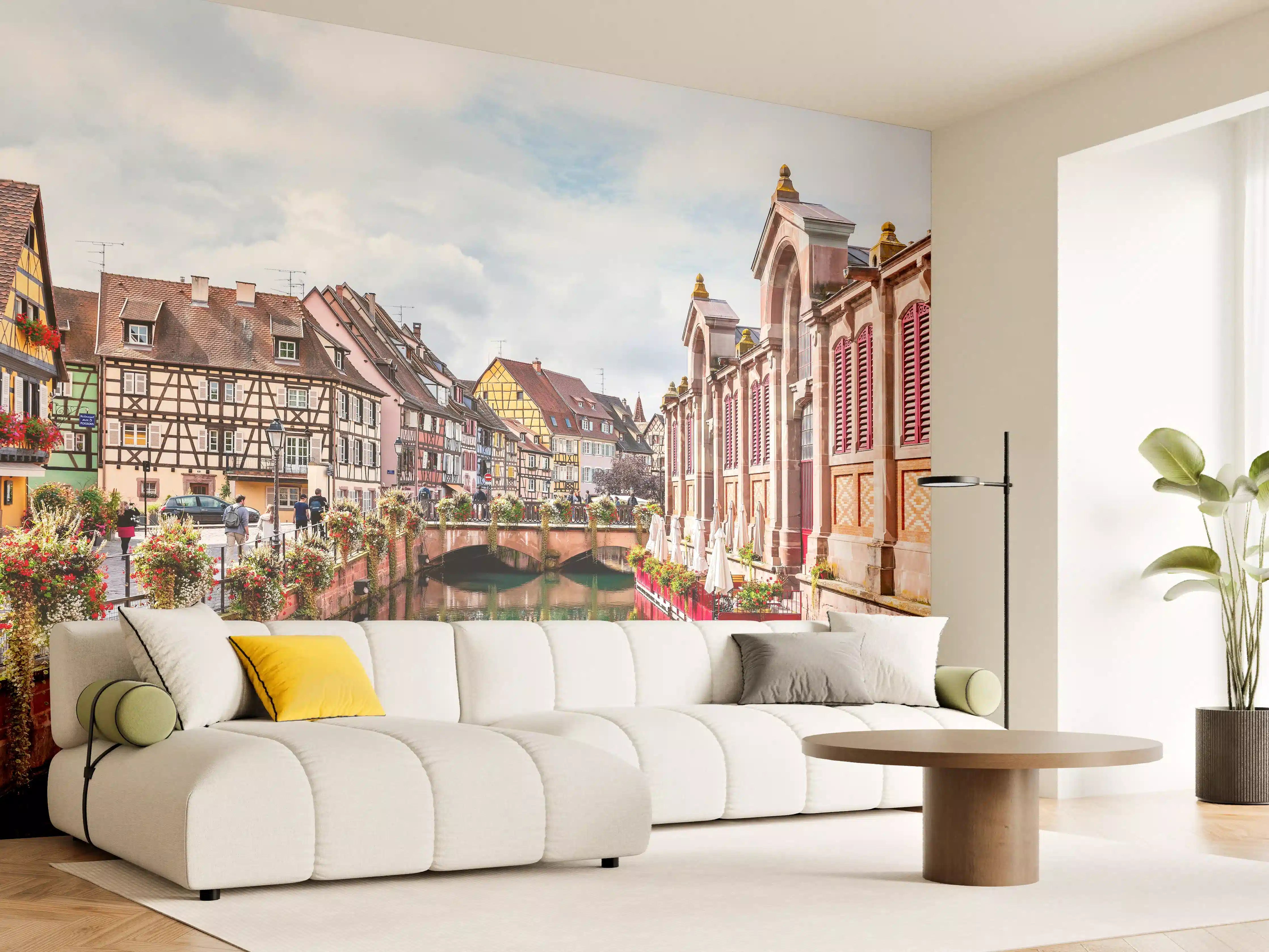 Wandverkleidung Wohnzimmer - Charming Riverside Townscape with Historic Architecture