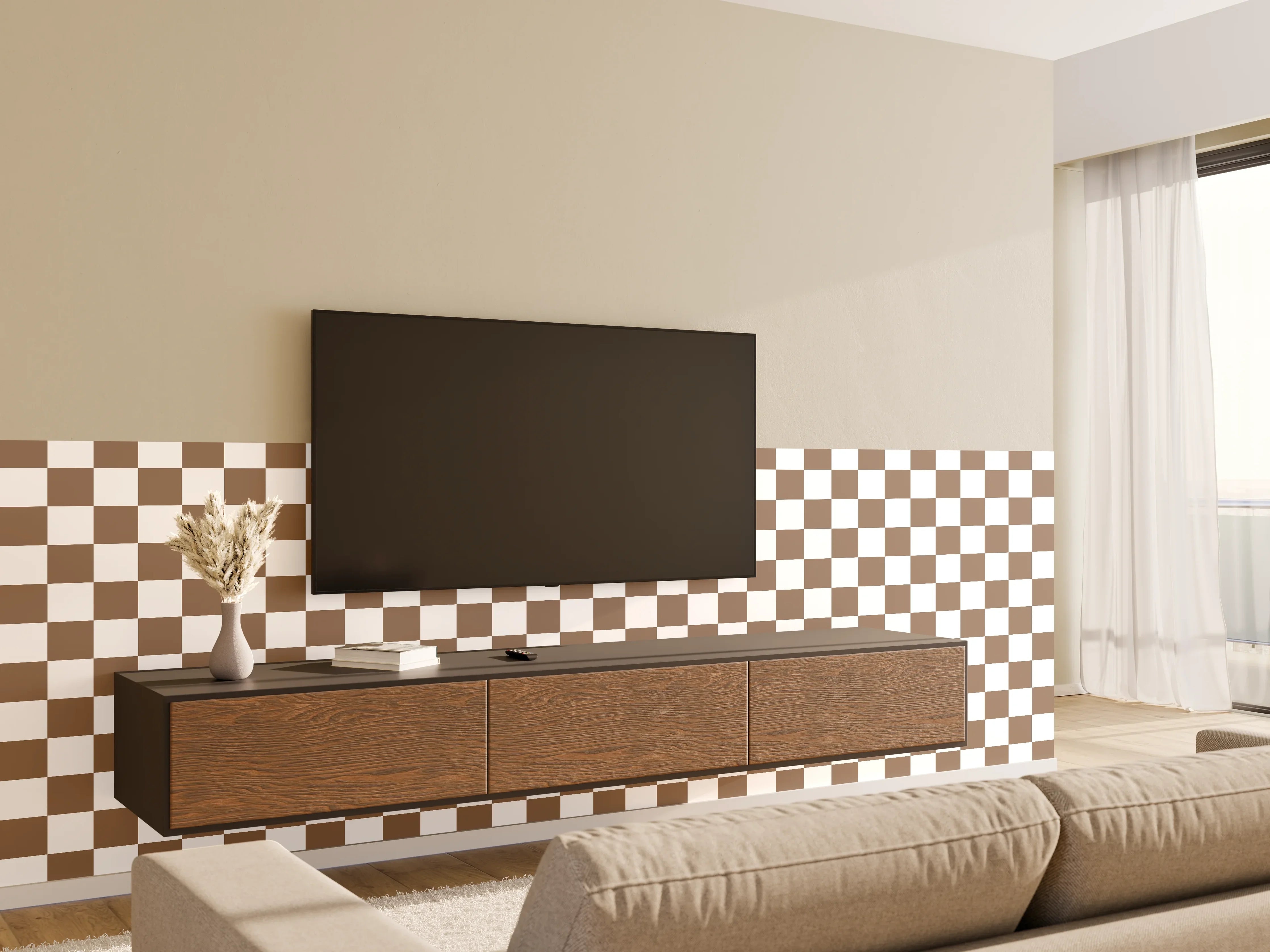 Wandverkleidung Wohnzimmer - Check Musterflächen im Flur