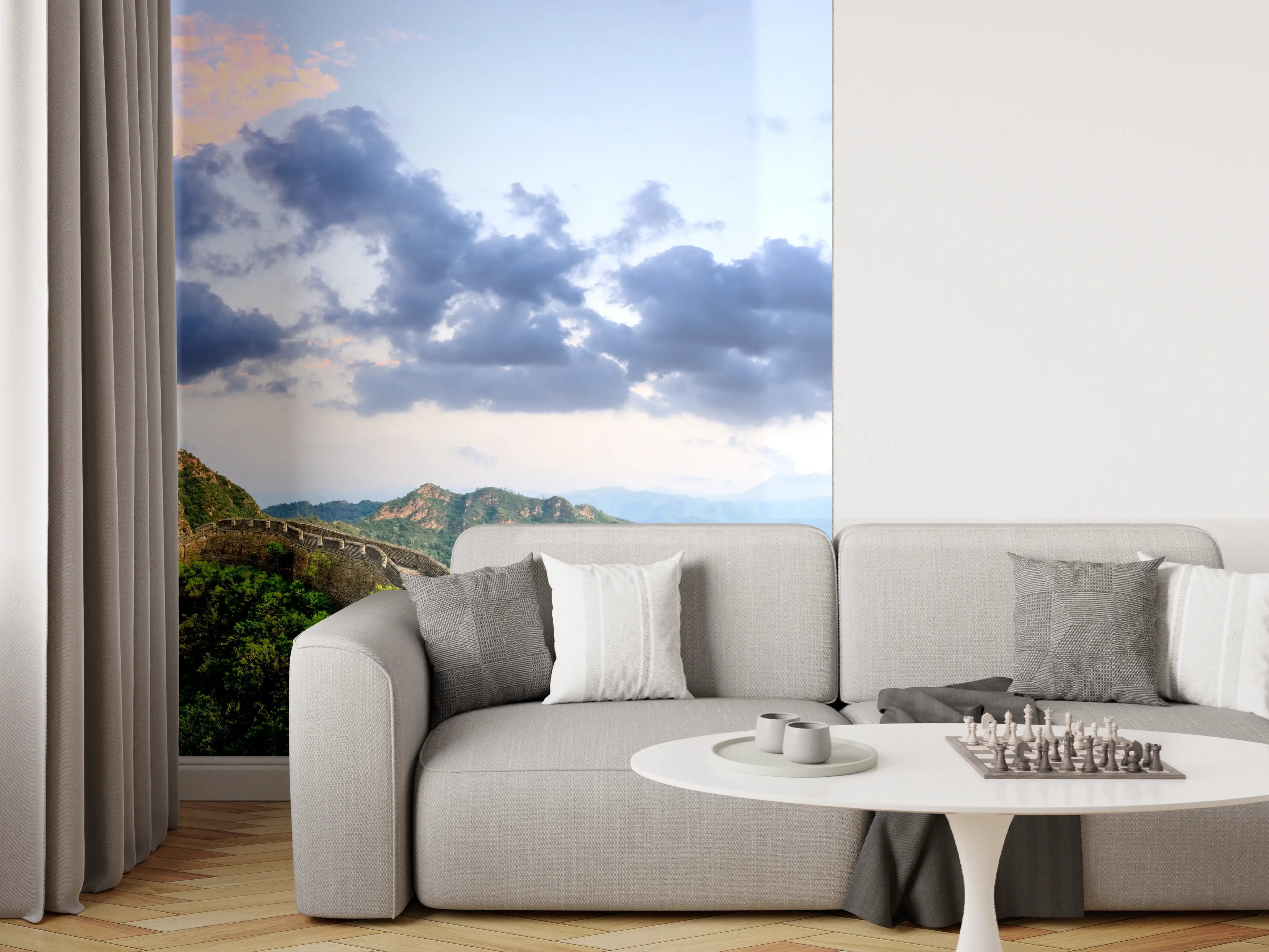 Wandverkleidung Wohnzimmer - Chinesische Mauer Panorama Grün-Blau