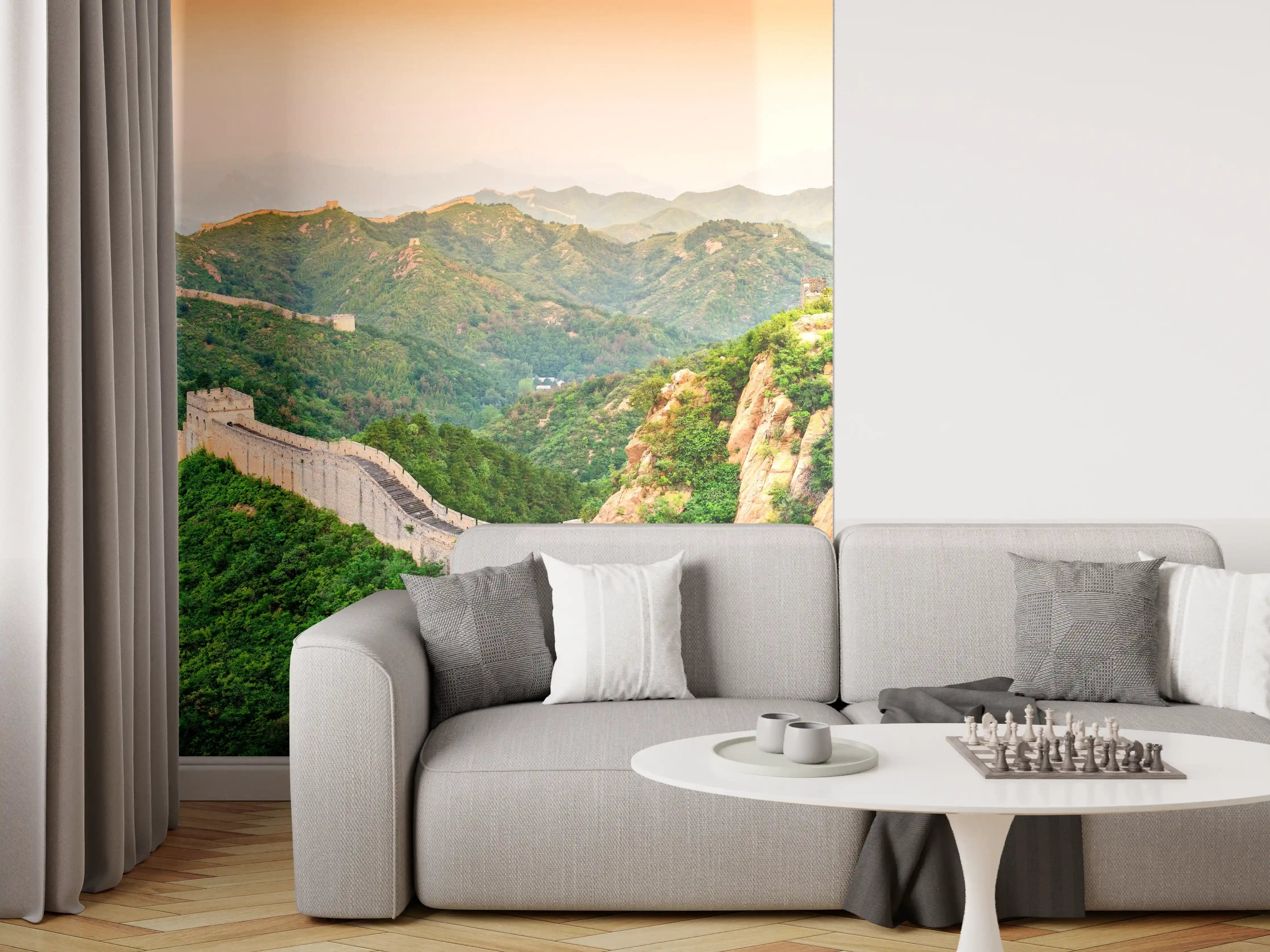 Wandverkleidung Wohnzimmer - Chinesische Mauer Panorama Grün-Orange