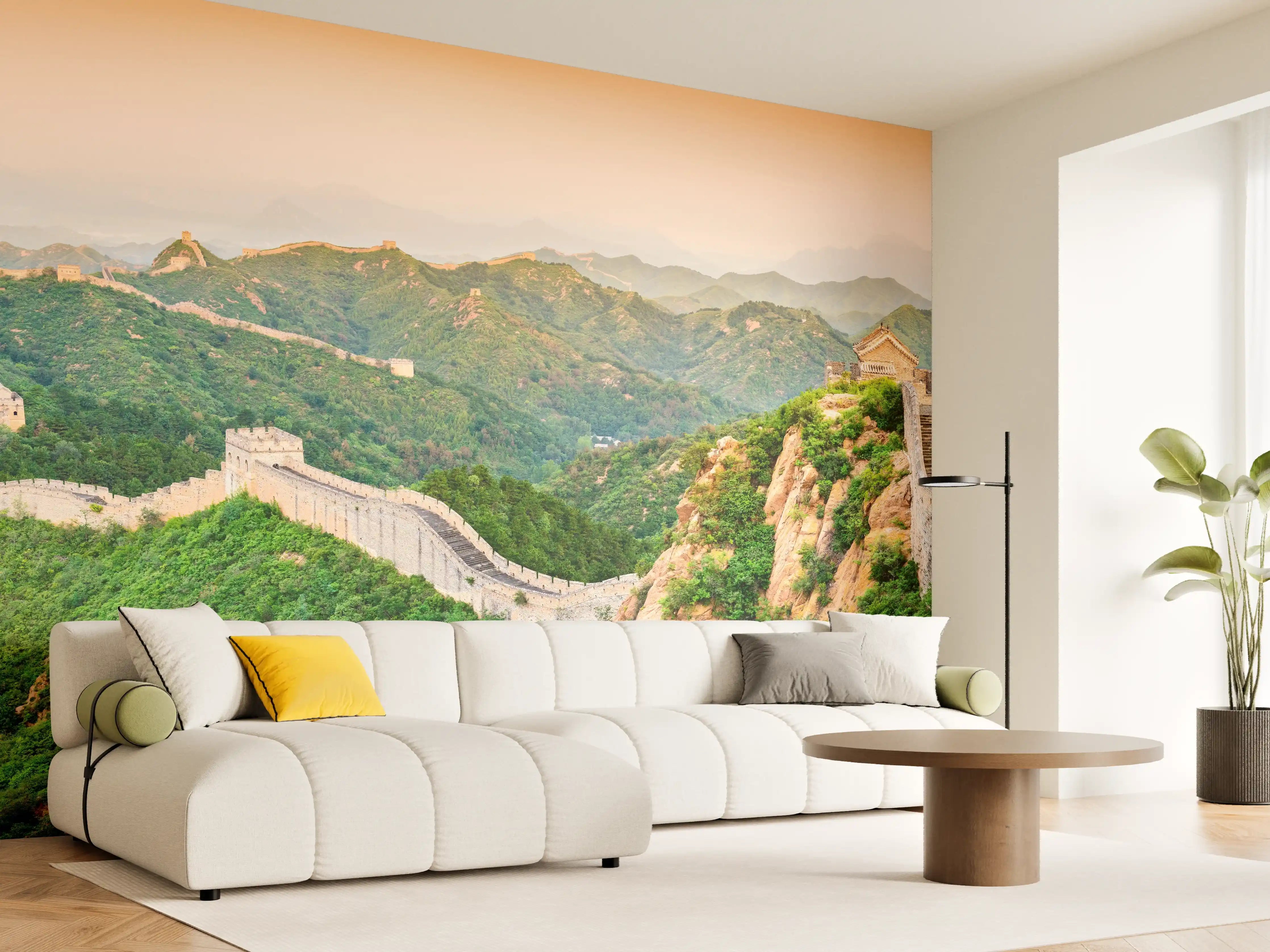 Wandverkleidung Wohnzimmer - Chinesische Mauer Panorama Grün-Orange