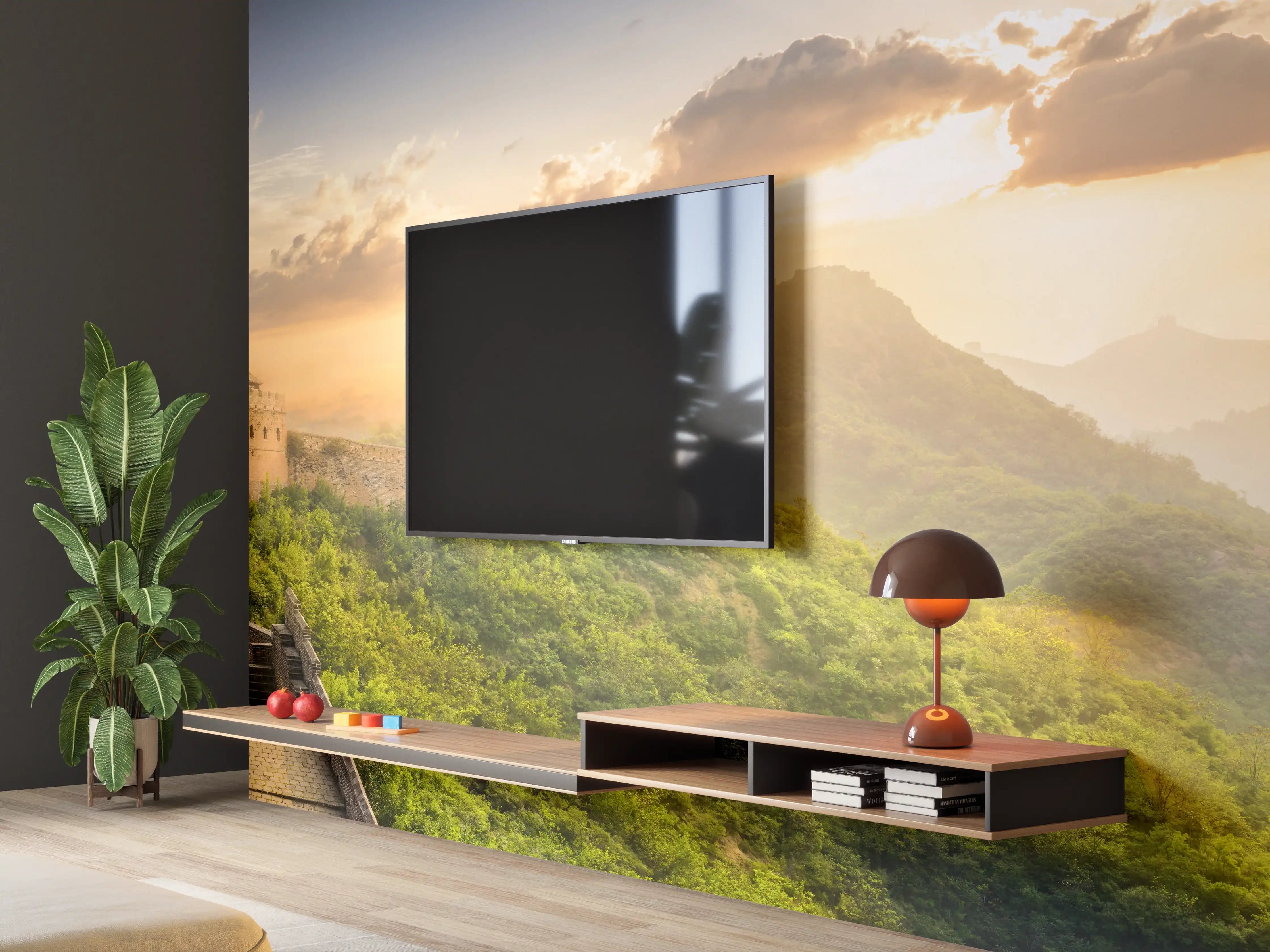 Wandverkleidung Wohnzimmer - Chinesische Mauer bei Sonnenaufgang