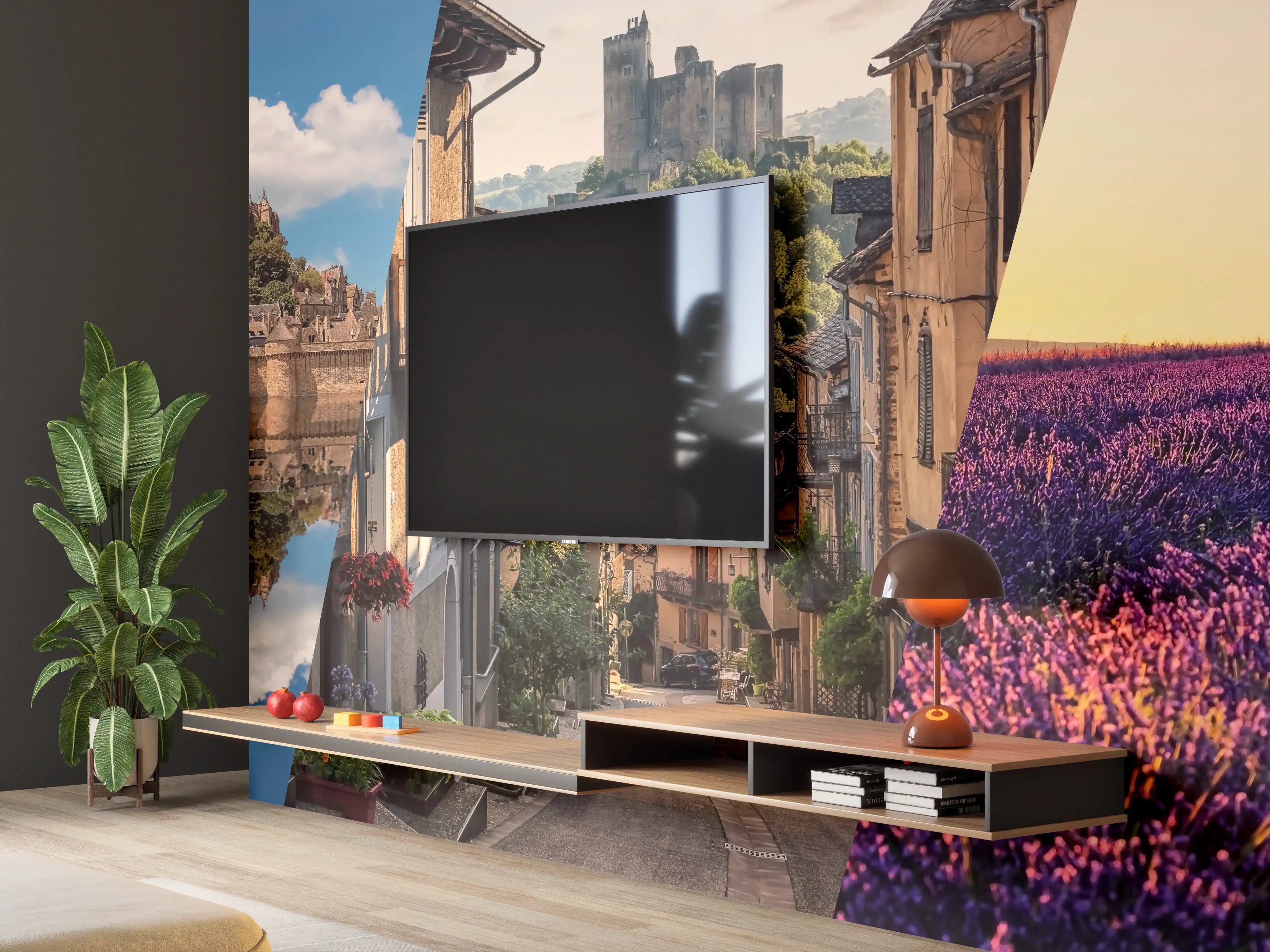 Wandverkleidung Wohnzimmer - Collage von Sehenswürdigkeiten