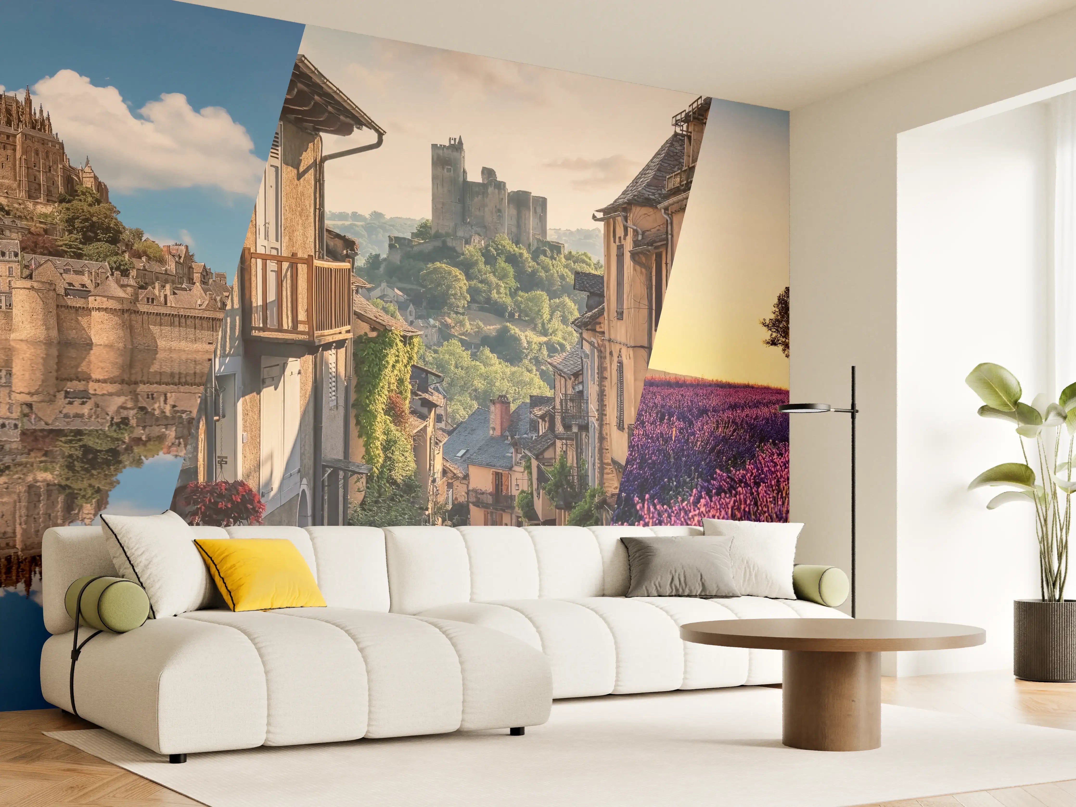 Wandverkleidung Wohnzimmer - Collage von Sehenswürdigkeiten