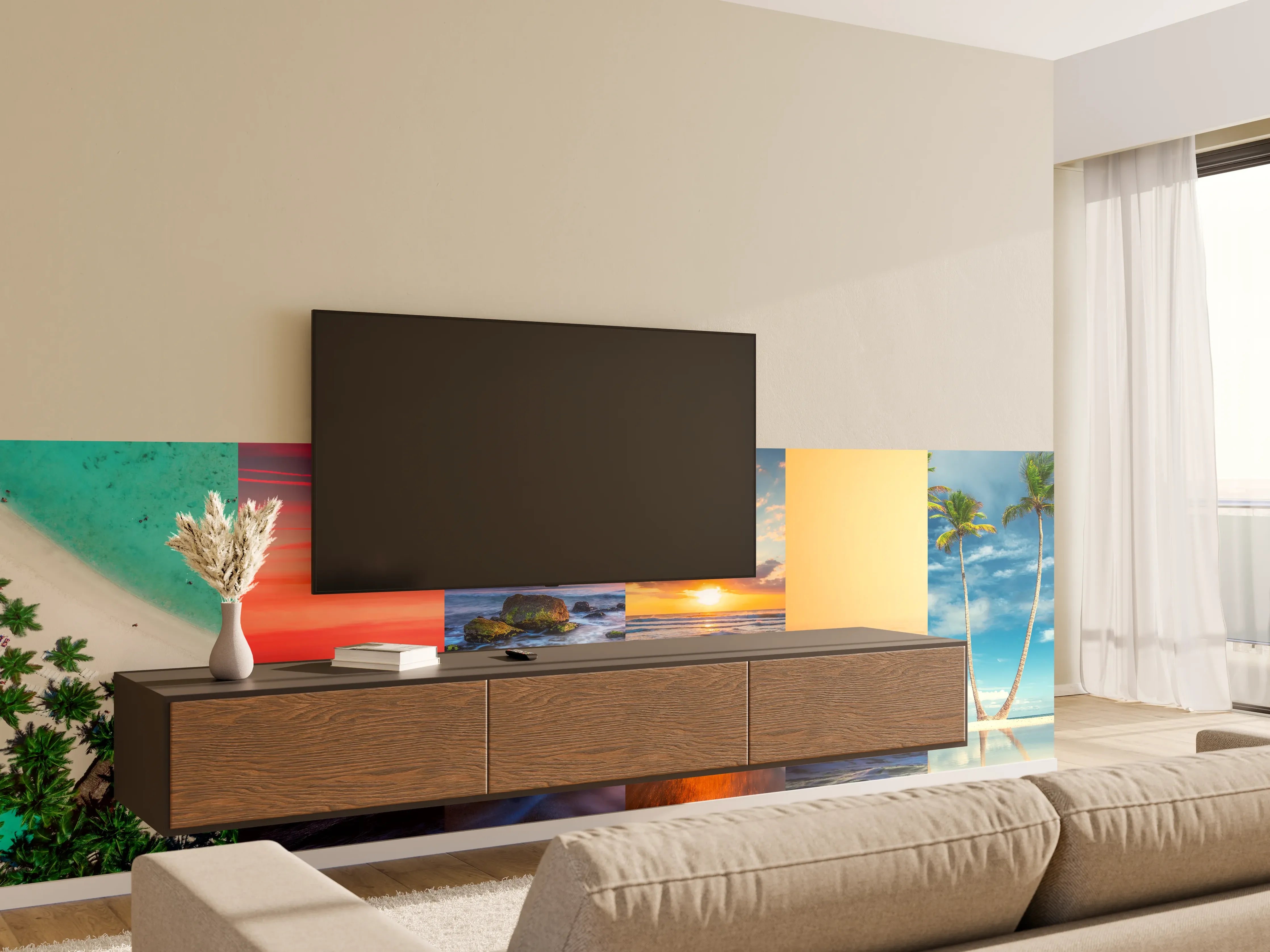 Wandverkleidung Wohnzimmer - Collage von Sommer Meer und Strand Bilder