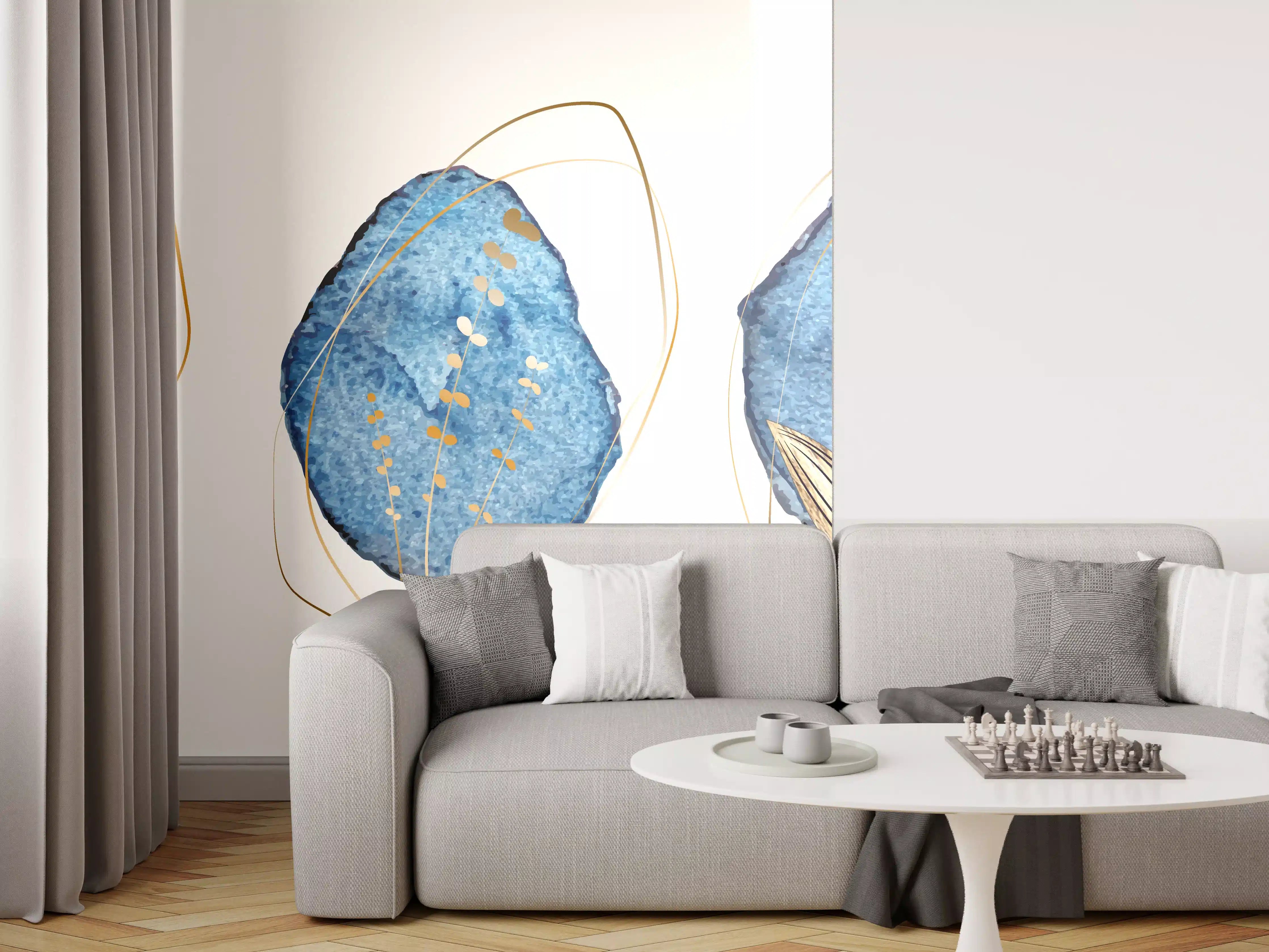 Wandverkleidung Wohnzimmer - Denim Blau Naturmotiv Kunstdruck