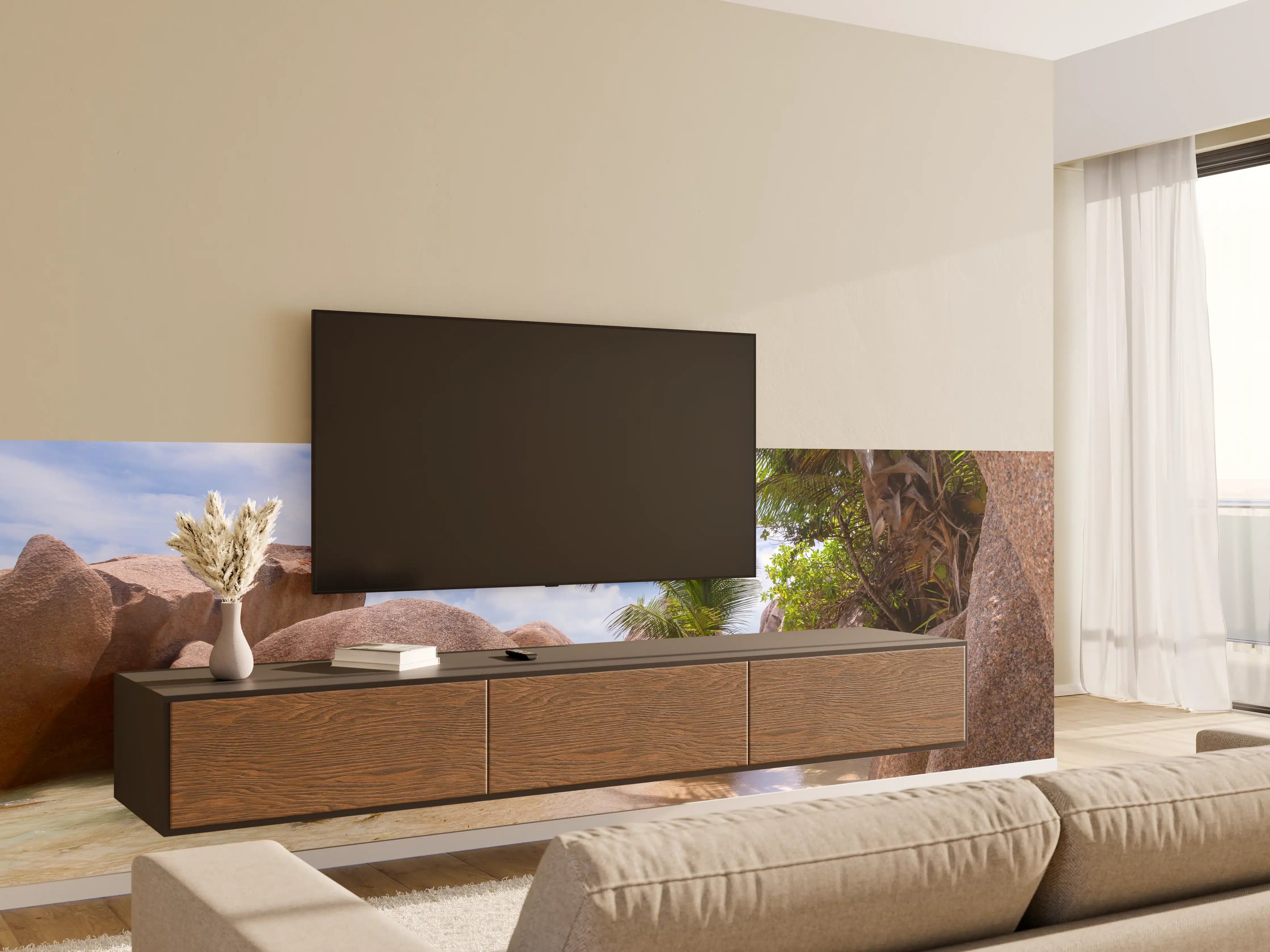 Wandverkleidung Wohnzimmer - Der Traumstrand - Anse Source d Argent