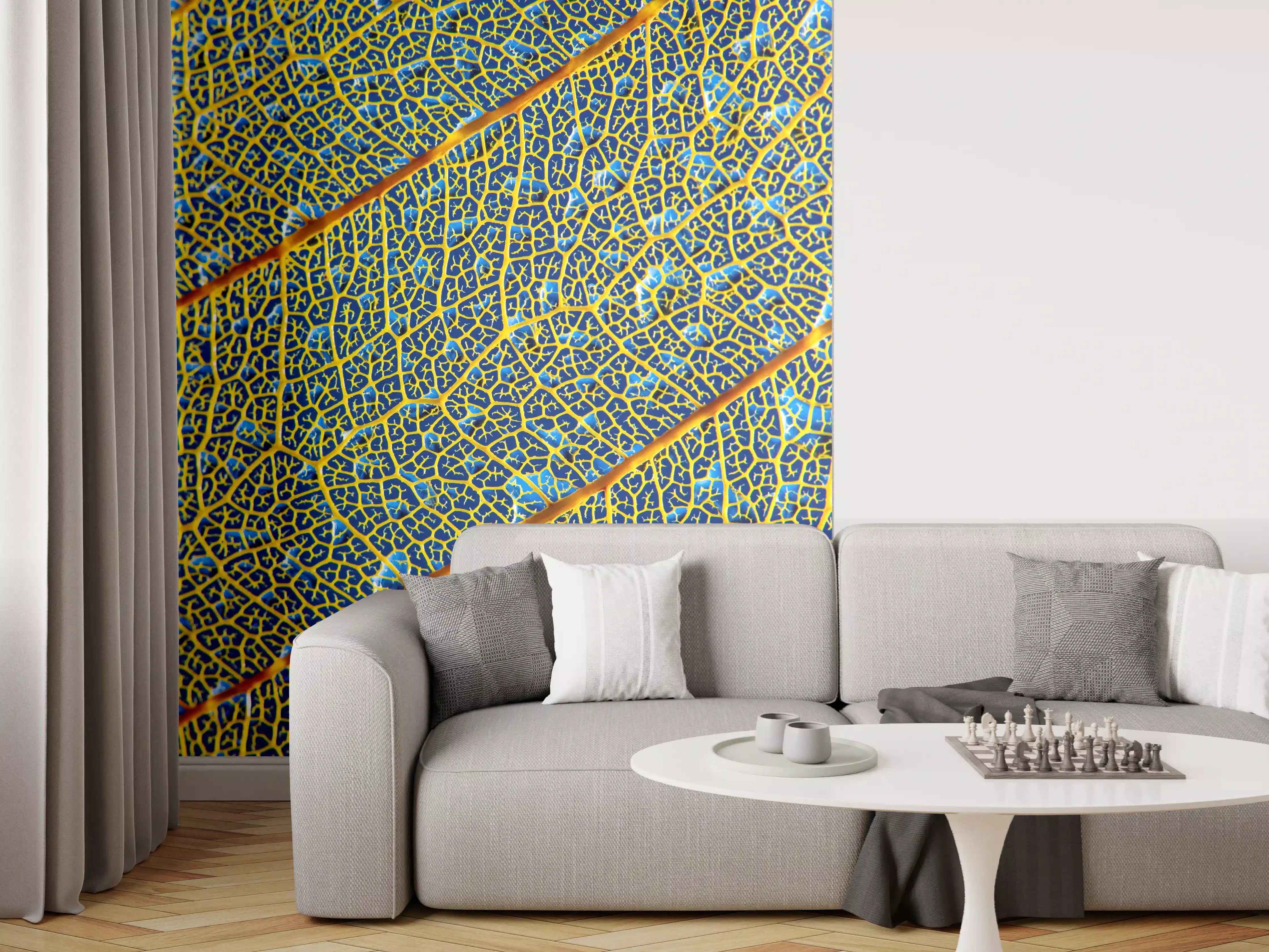 Wandverkleidung Wohnzimmer - Detailreiche Blattstruktur in Nahaufnahme