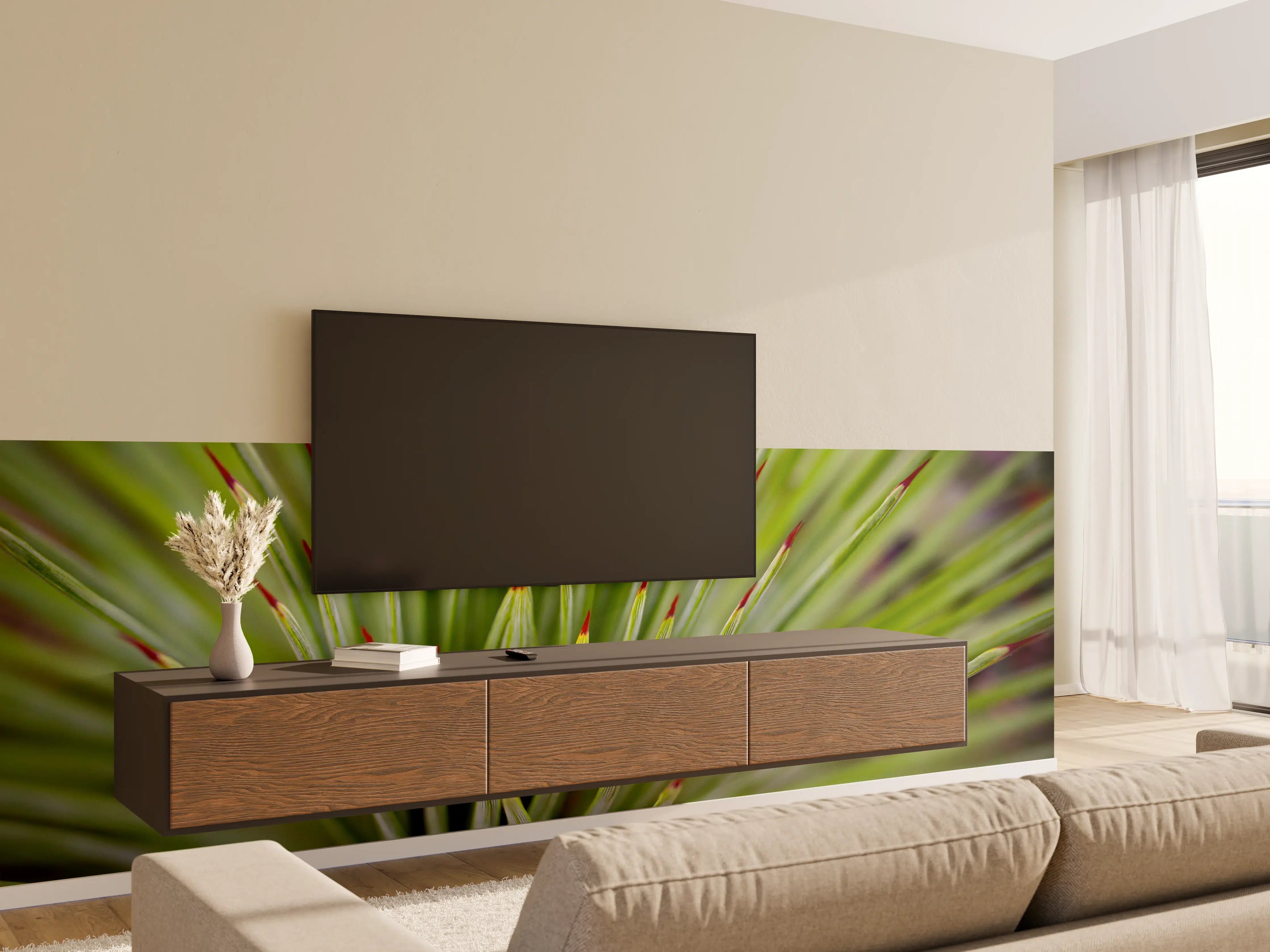 Wandverkleidung Wohnzimmer - Detailreiche Nahaufnahme eines grünen, spitzen Sukkulenten