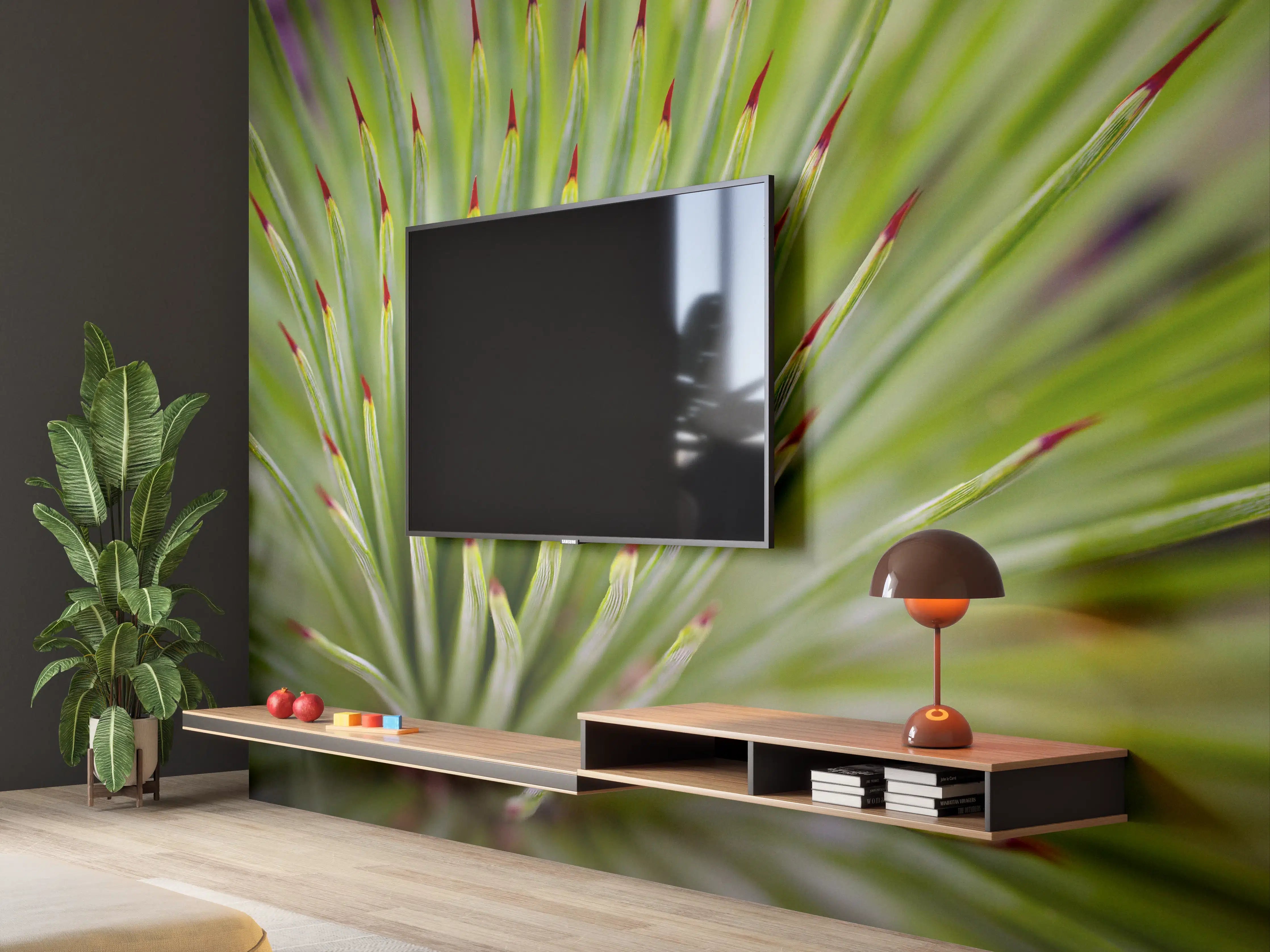 Wandverkleidung Wohnzimmer - Detailreiche Nahaufnahme eines grünen, spitzen Sukkulenten