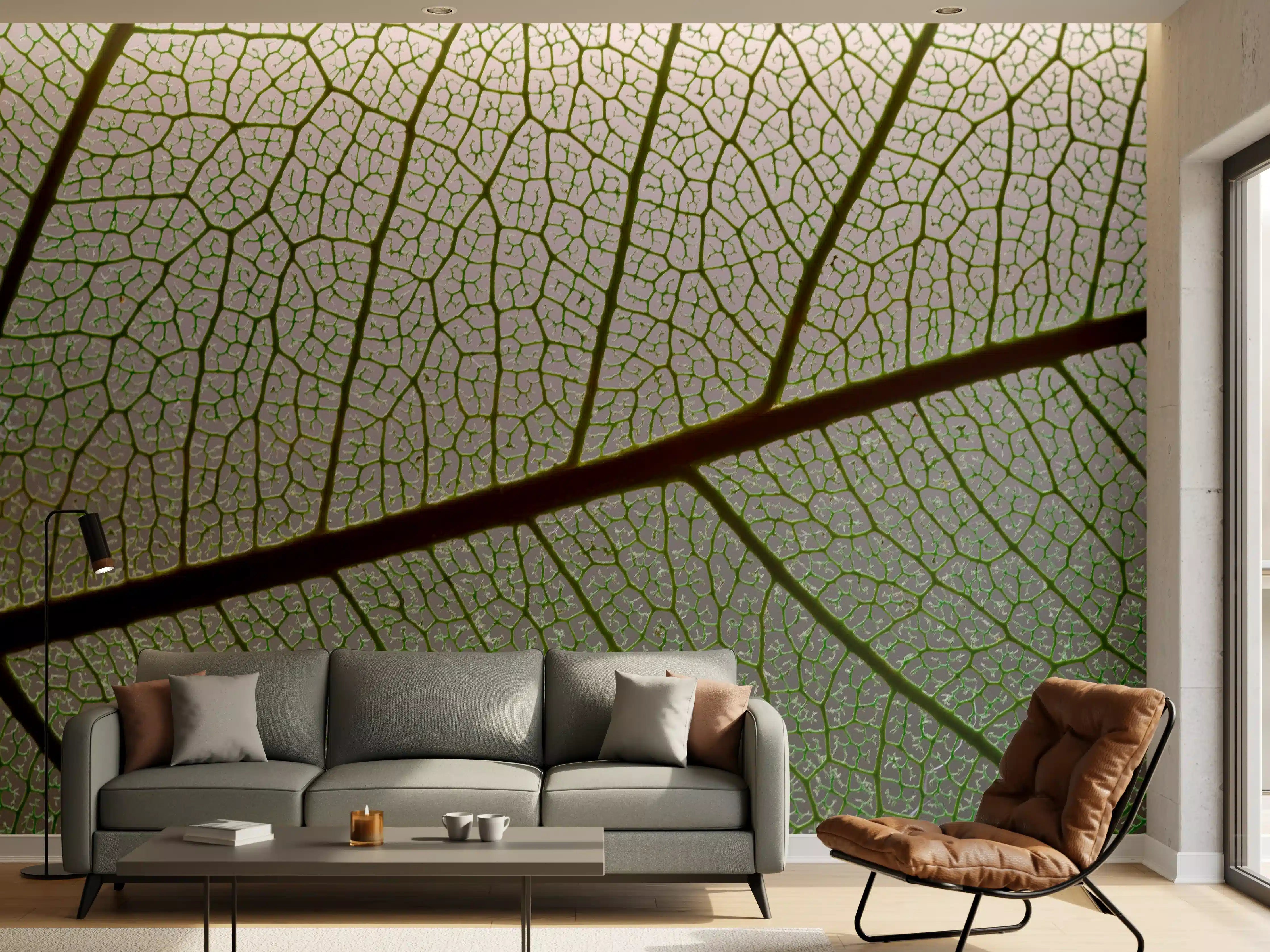 Wandverkleidung Wohnzimmer - Detailreiche grüne Blattstruktur