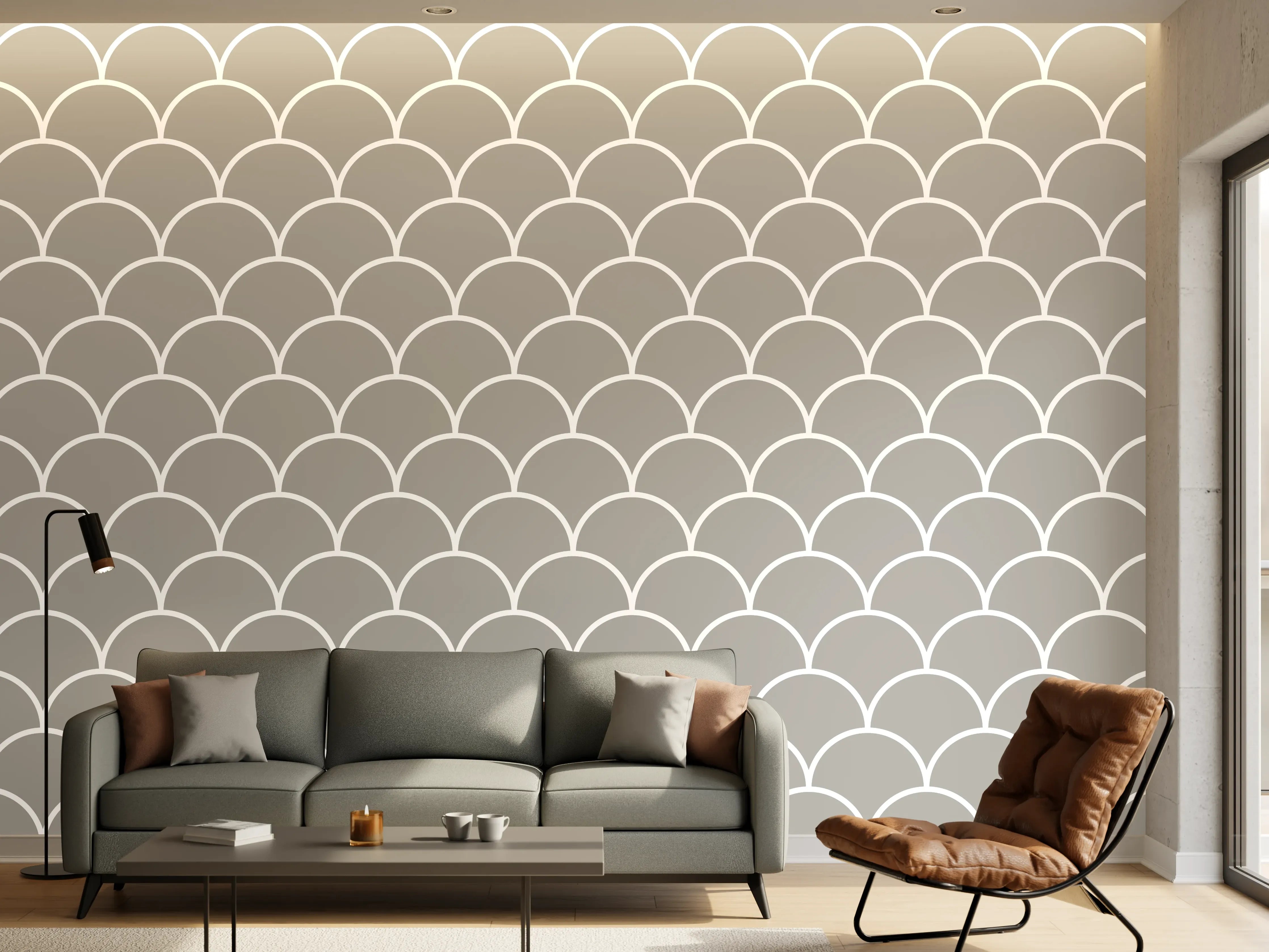 Wandverkleidung Wohnzimmer - Dezenter grauer Meeres-Wolkenmuster