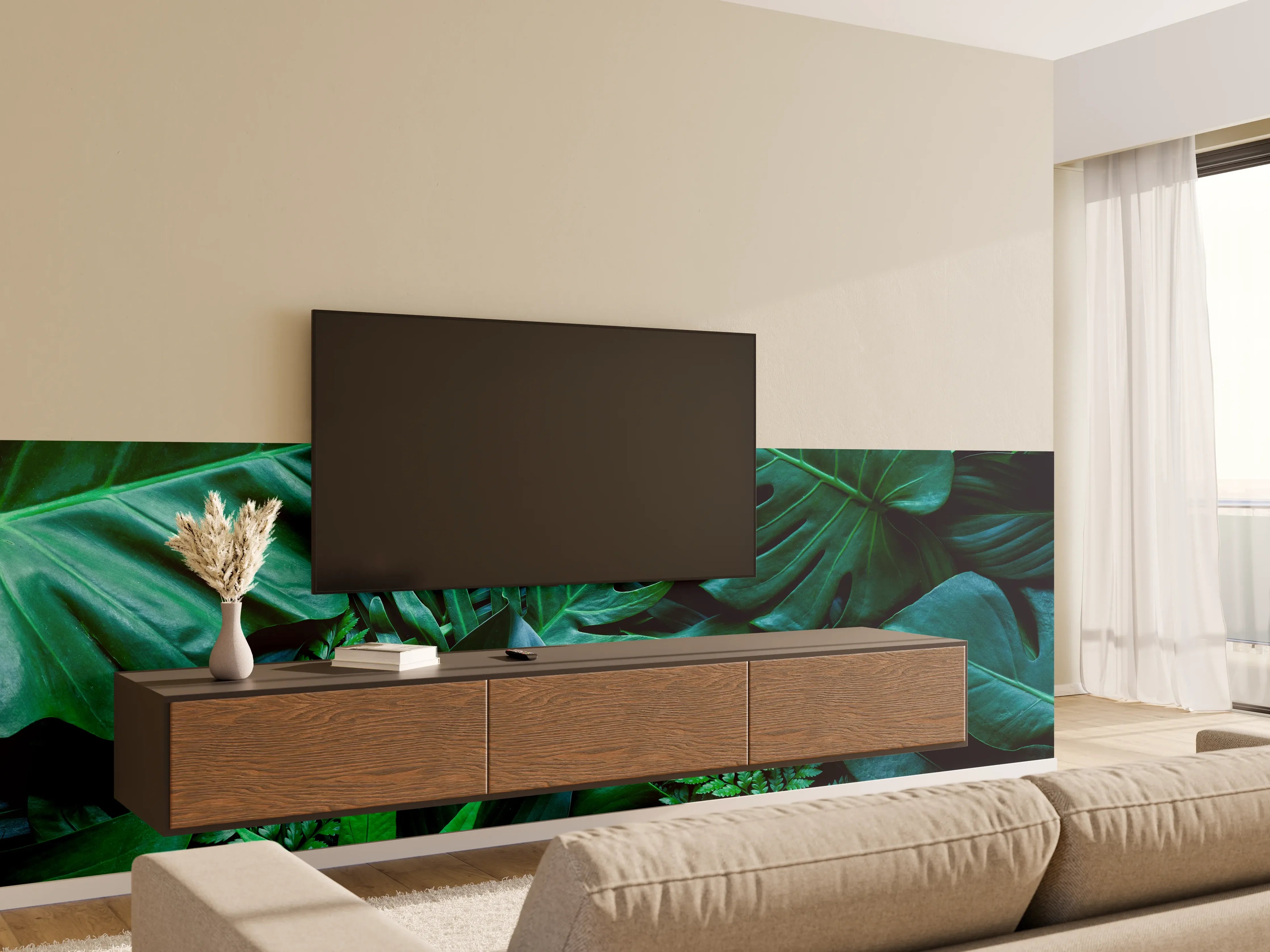 Wandverkleidung Wohnzimmer - Dichte Dschungelvegetation in satten Grüntönen