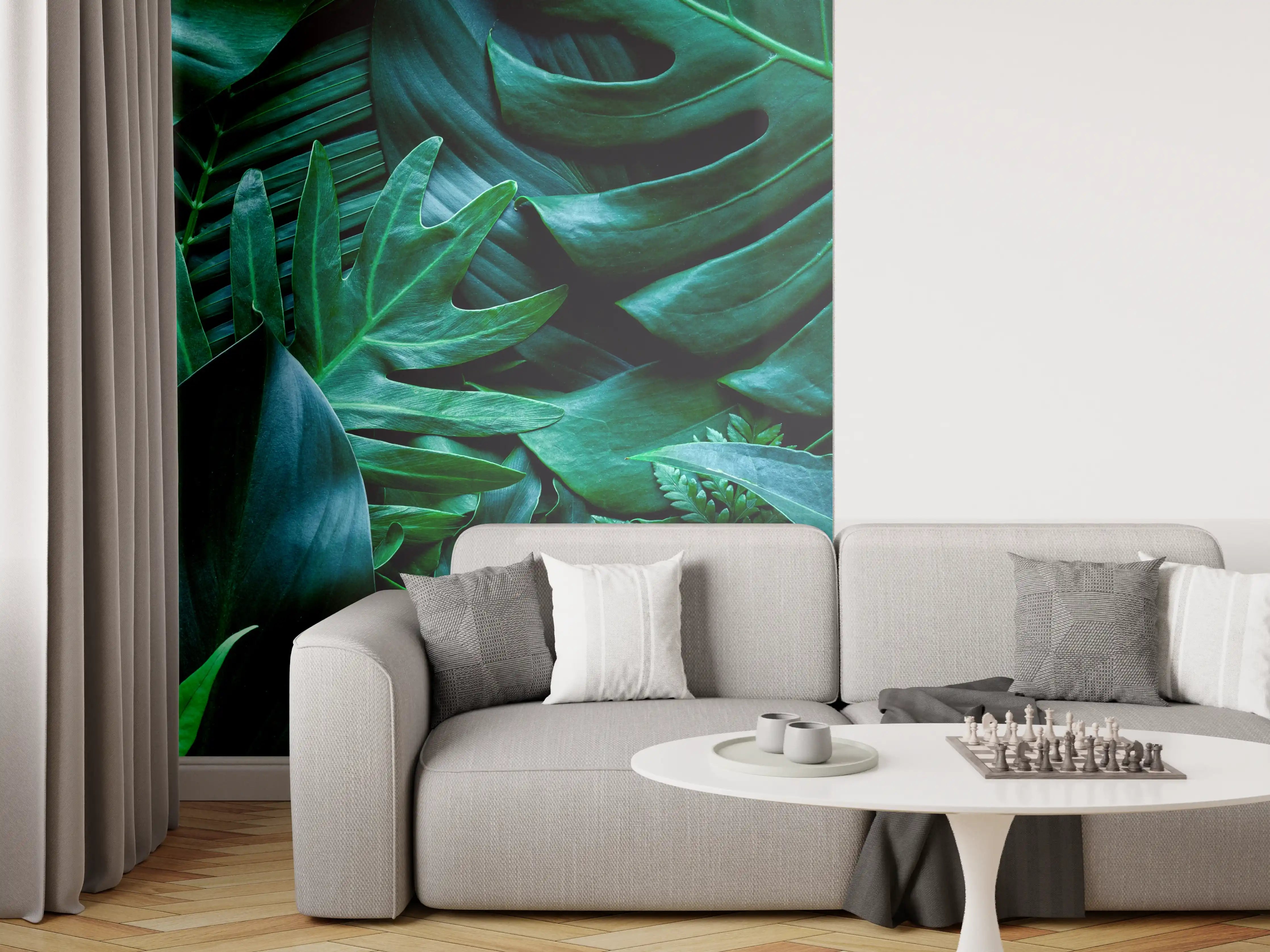 Wandverkleidung Wohnzimmer - Dichte Dschungelvegetation in satten Grüntönen
