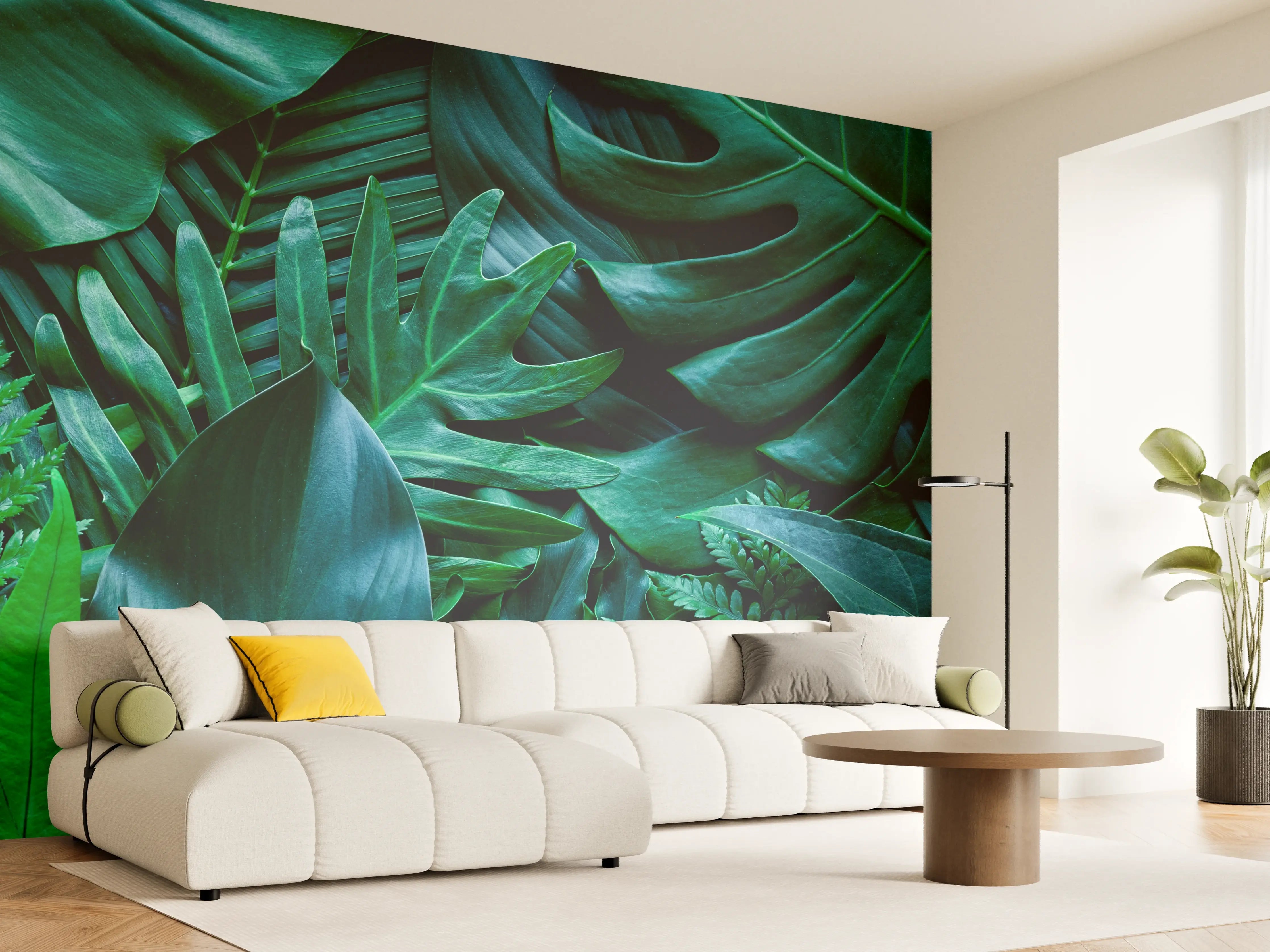 Wandverkleidung Wohnzimmer - Dichte Dschungelvegetation in satten Grüntönen