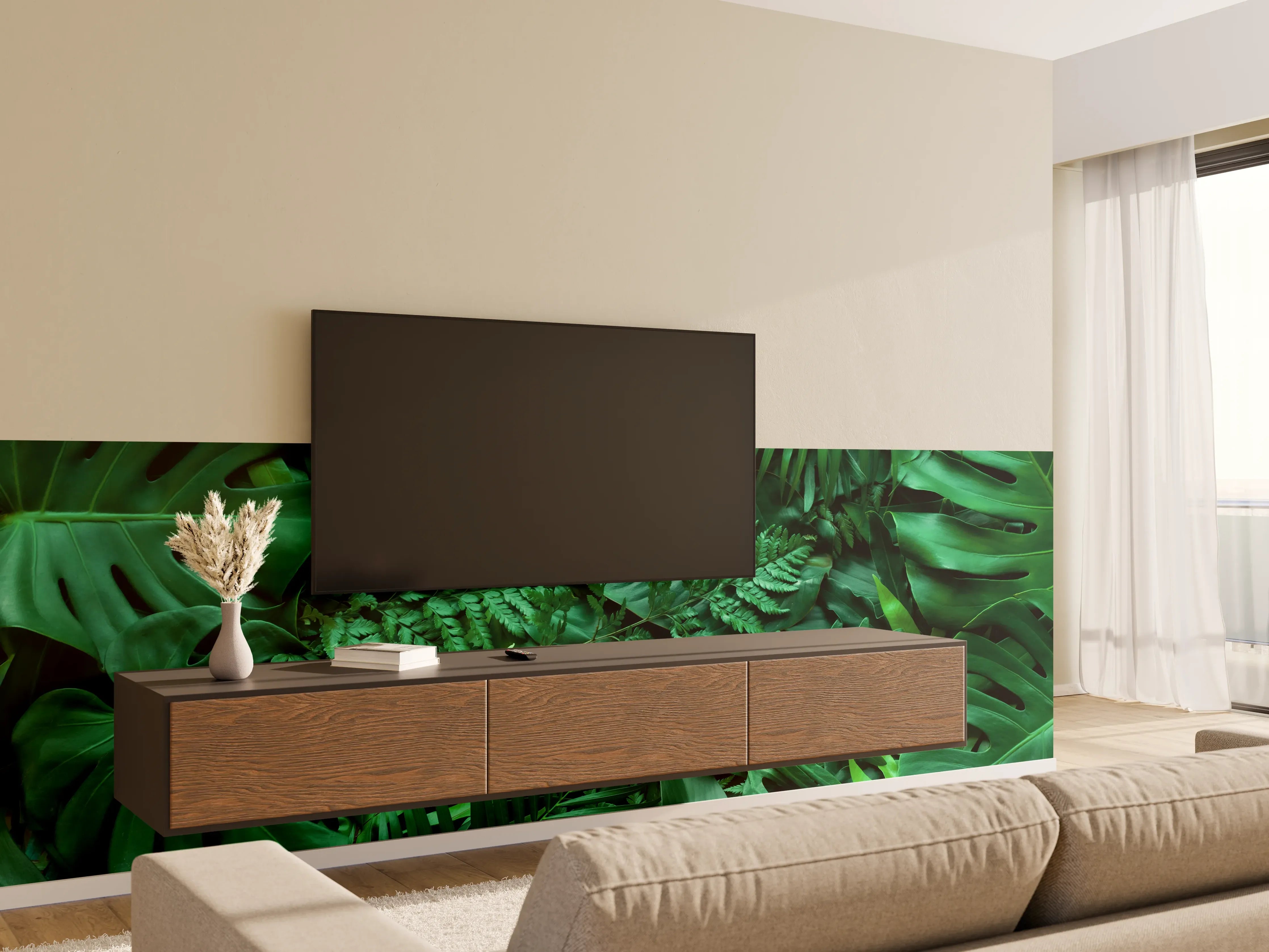Wandverkleidung Wohnzimmer - Dichte, grüne Blätterpracht