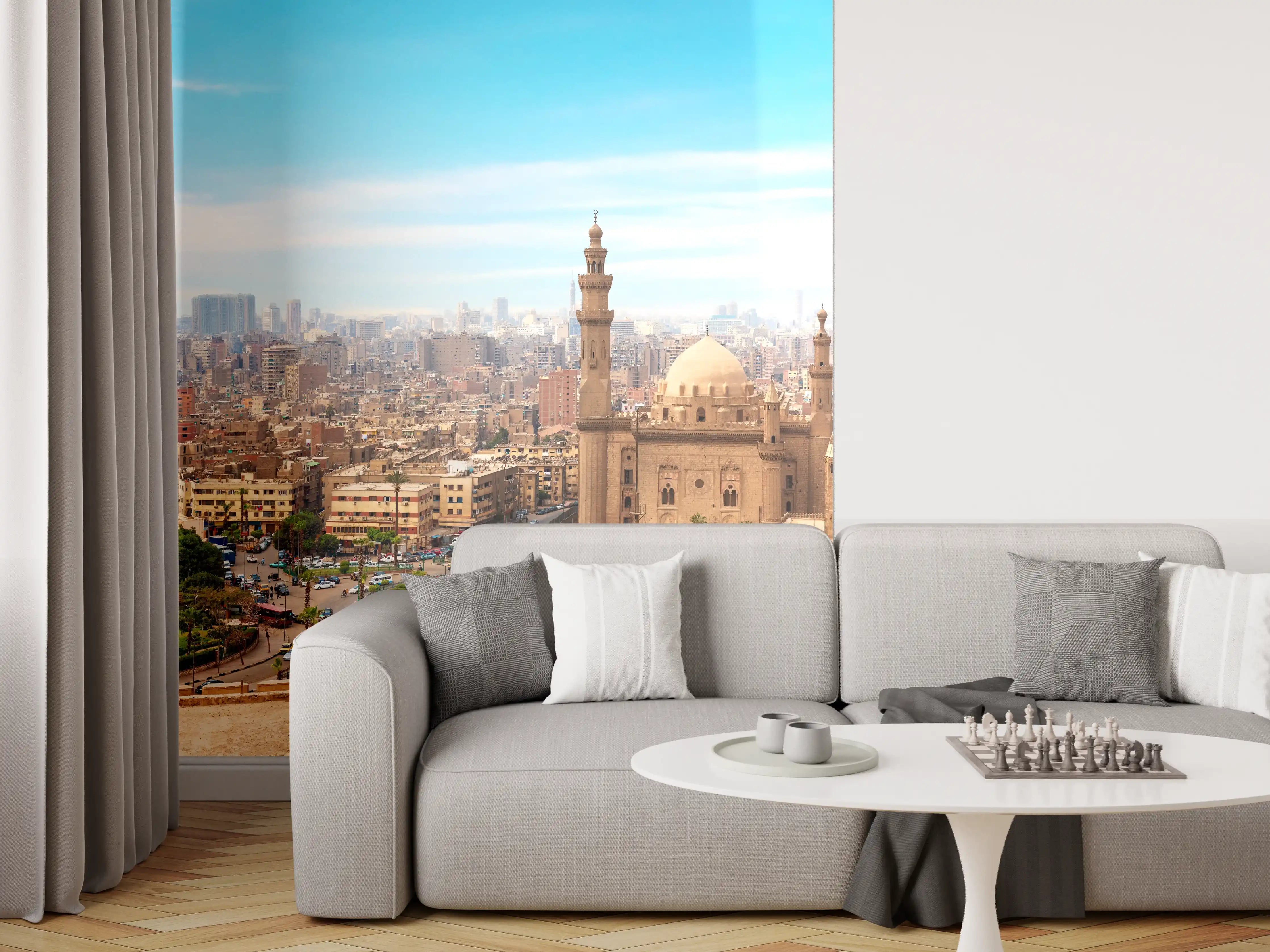 Wandverkleidung Wohnzimmer - Die Moschee-Madrassa von Sultan Hassan im Panorama von Kairo