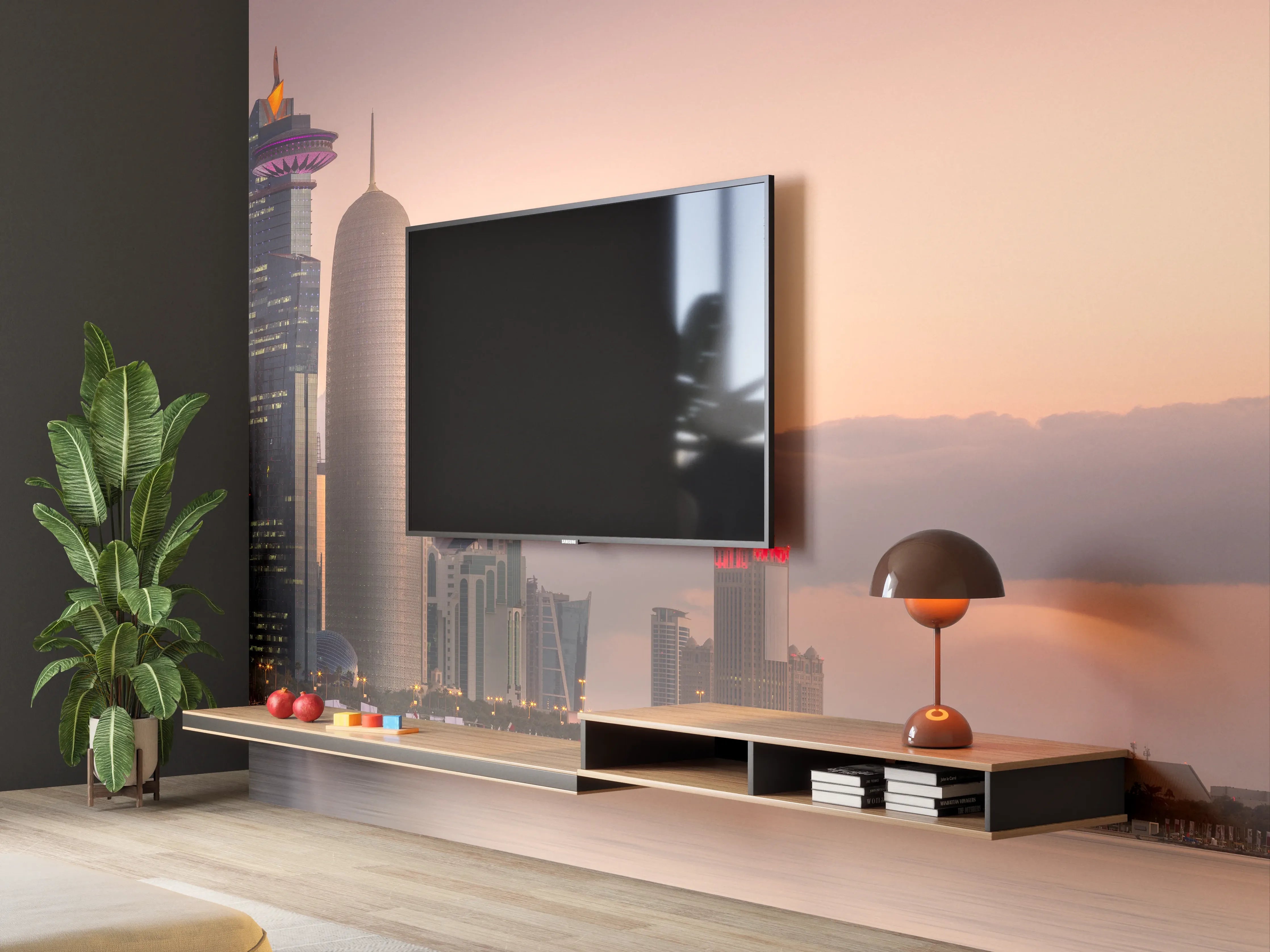 Wandverkleidung Wohnzimmer - Die Skyline von West Bay und Doha City