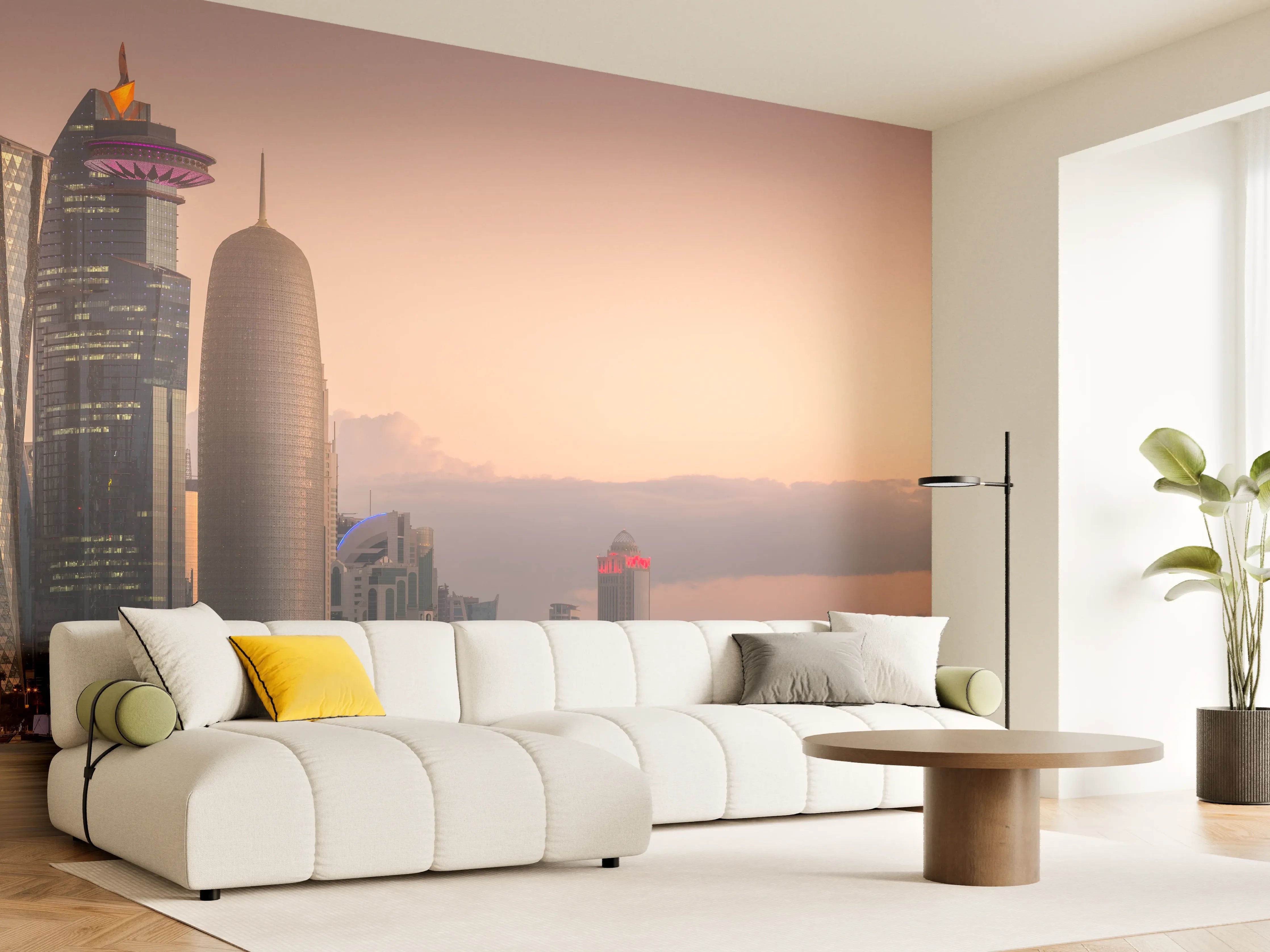 Wandverkleidung Wohnzimmer - Die Skyline von West Bay und Doha City
