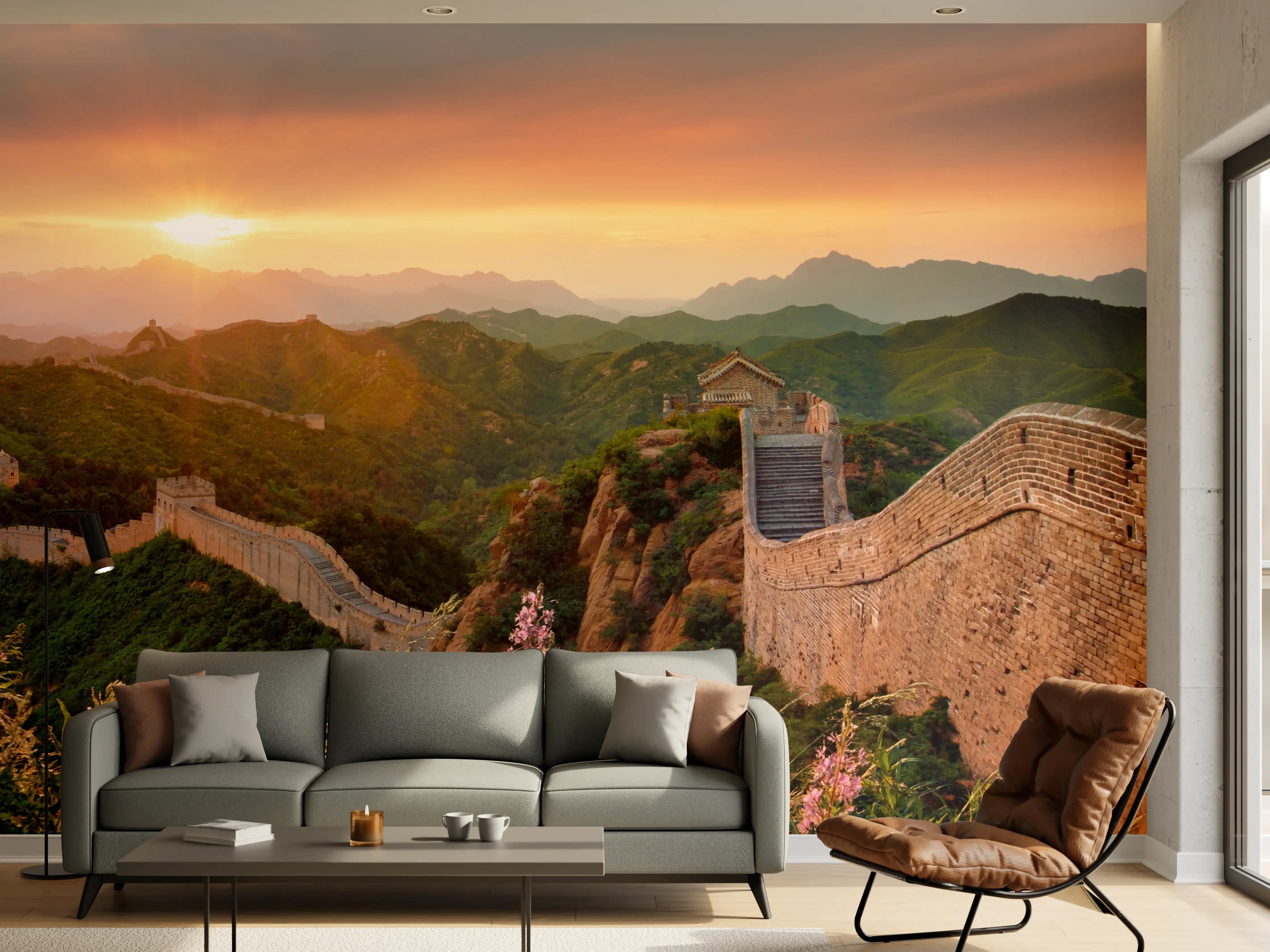Wandverkleidung Wohnzimmer - Die beeindruckende Chinesische Mauer bei Sonnenuntergang