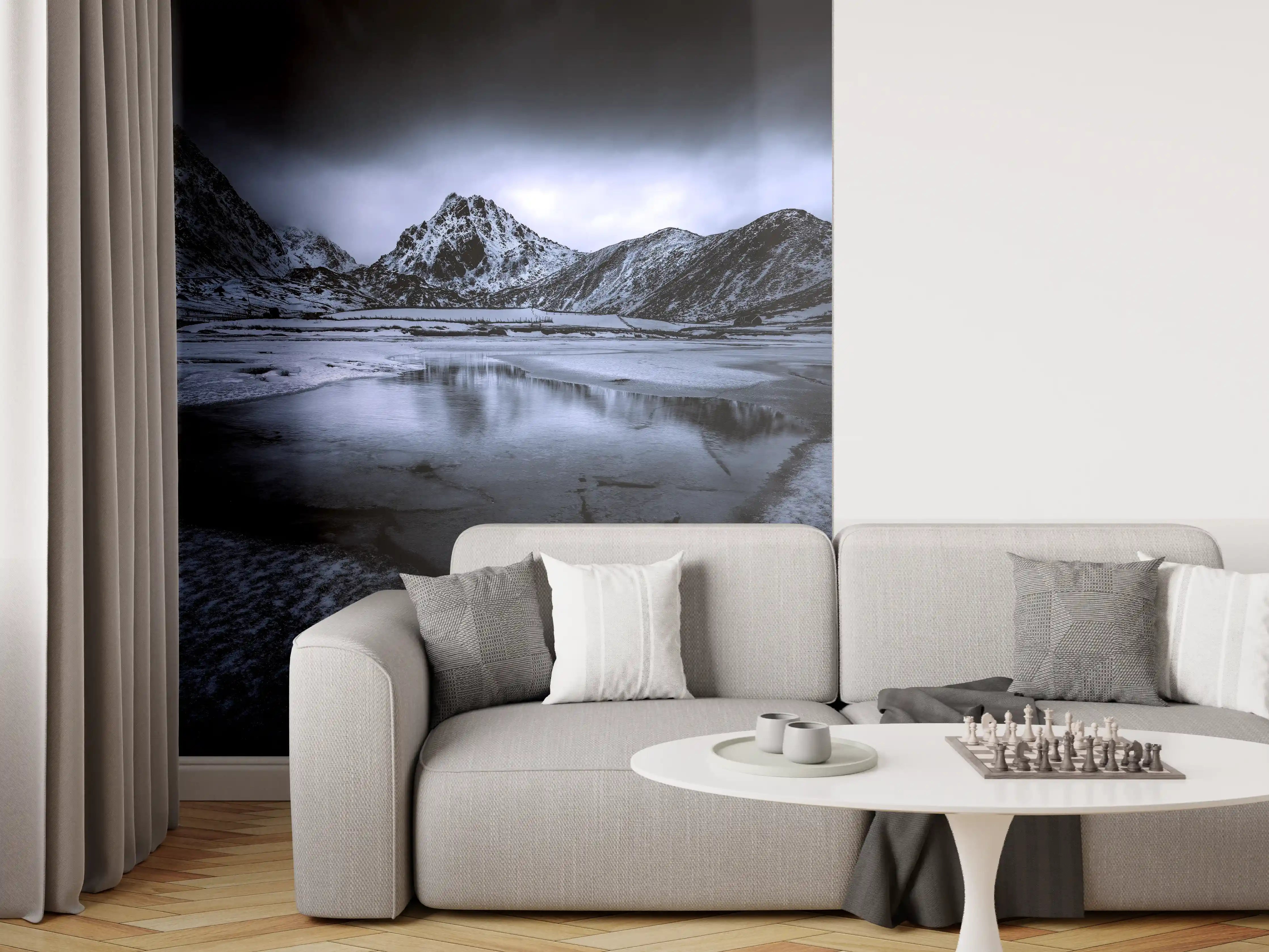 Wandverkleidung Wohnzimmer - Dramatische Berglandschaft bei Nacht