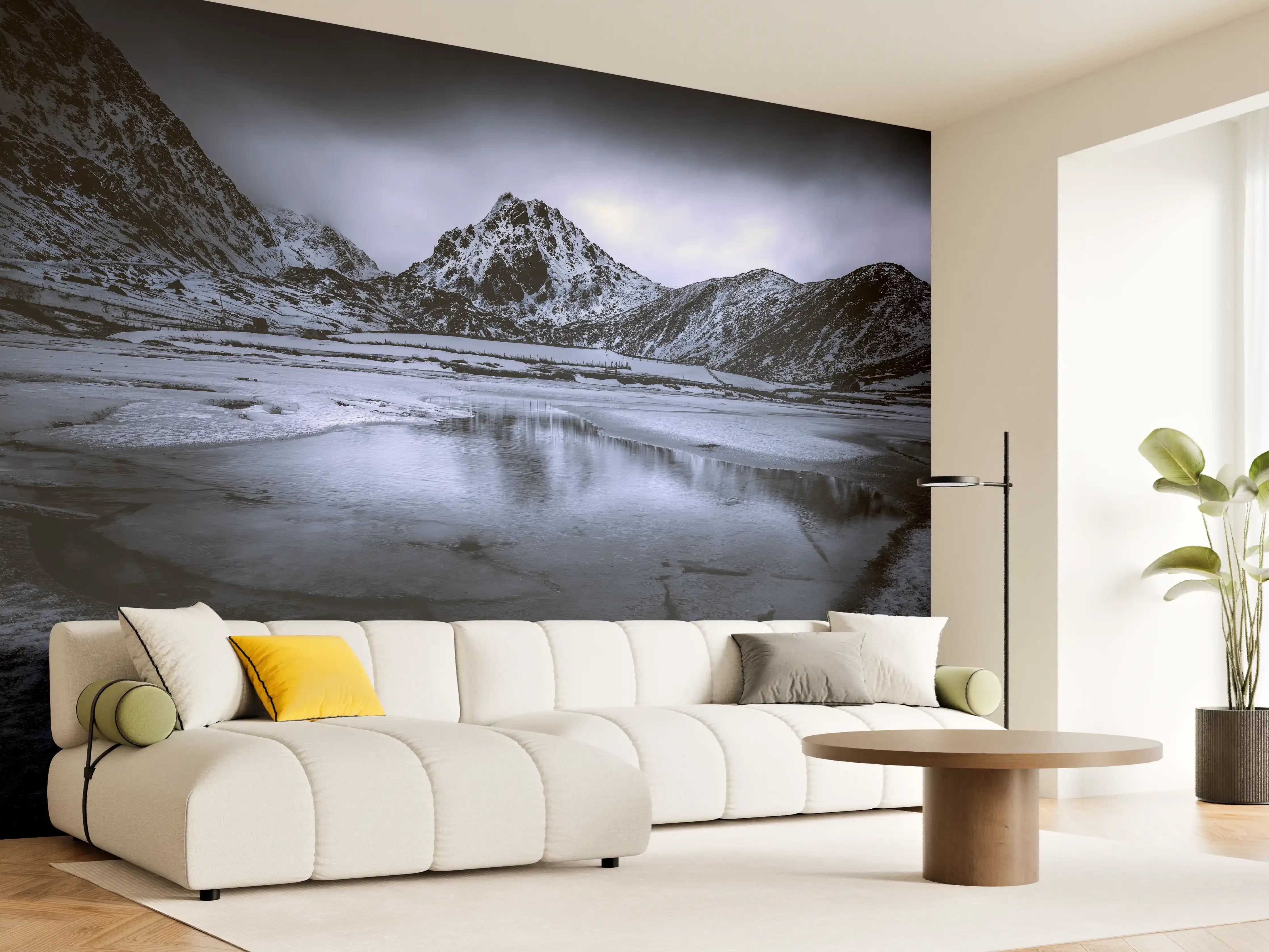 Wandverkleidung Wohnzimmer - Dramatische Berglandschaft bei Nacht