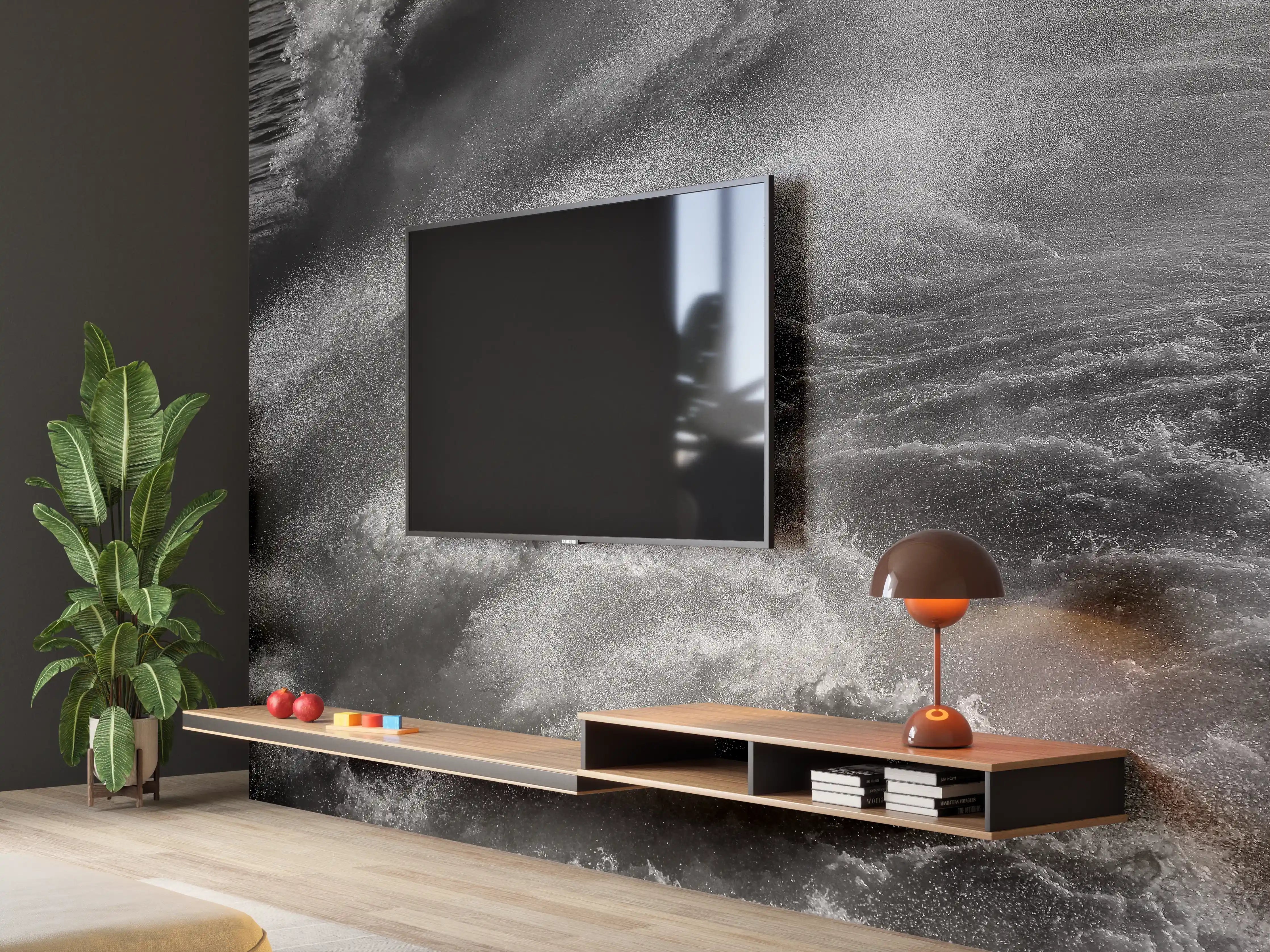 Wandverkleidung Wohnzimmer - Dramatische Meereswellen in Schwarz-Weiß