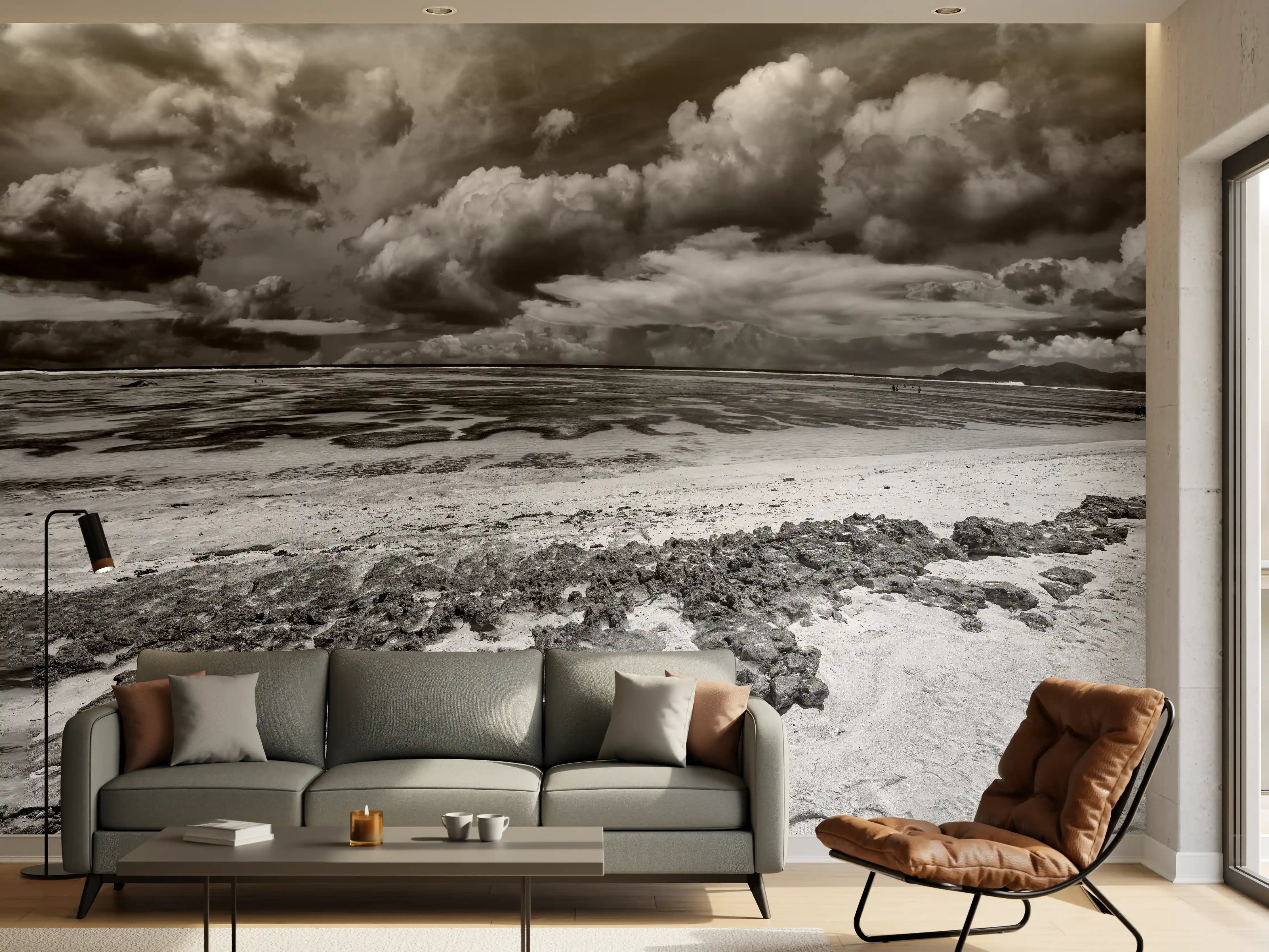 Wandverkleidung Wohnzimmer - Dramatischer Himmel über dem Strand