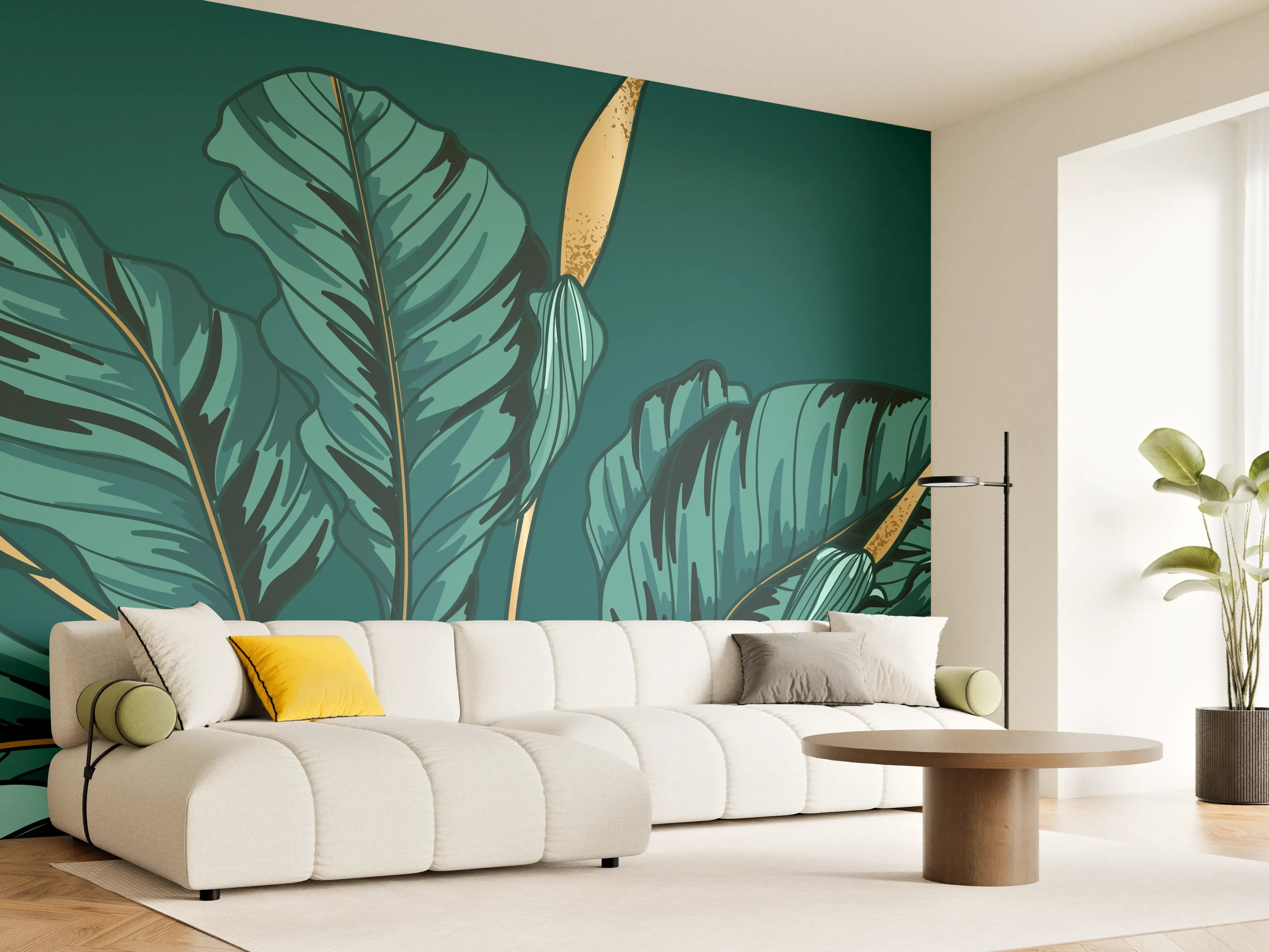 Wandverkleidung Wohnzimmer - Dschungel-Grün-Blatt-Design