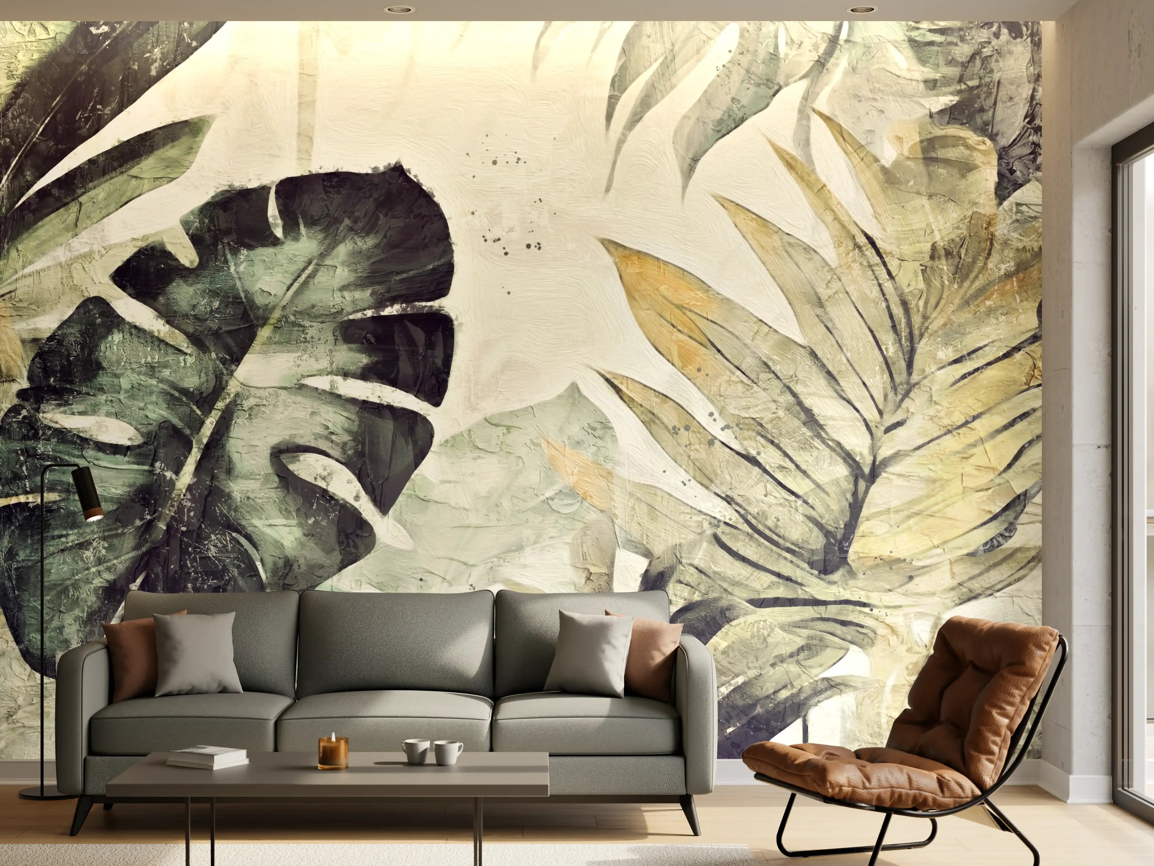 Wandverkleidung Wohnzimmer - Dschungel inspiriert Wanddekoration
