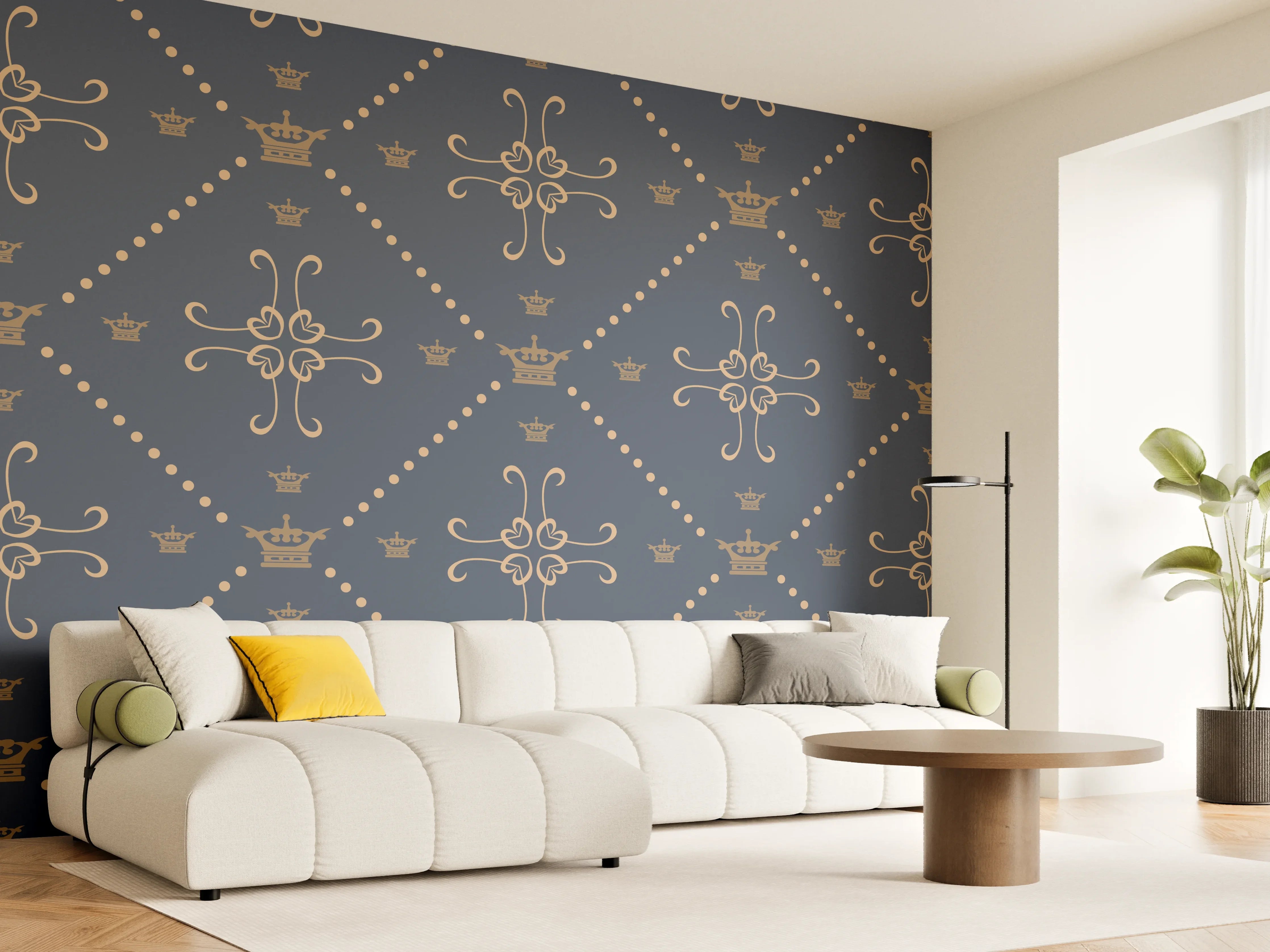 Wandverkleidung Wohnzimmer - Dunkelblau Ornament Tapetenmuster