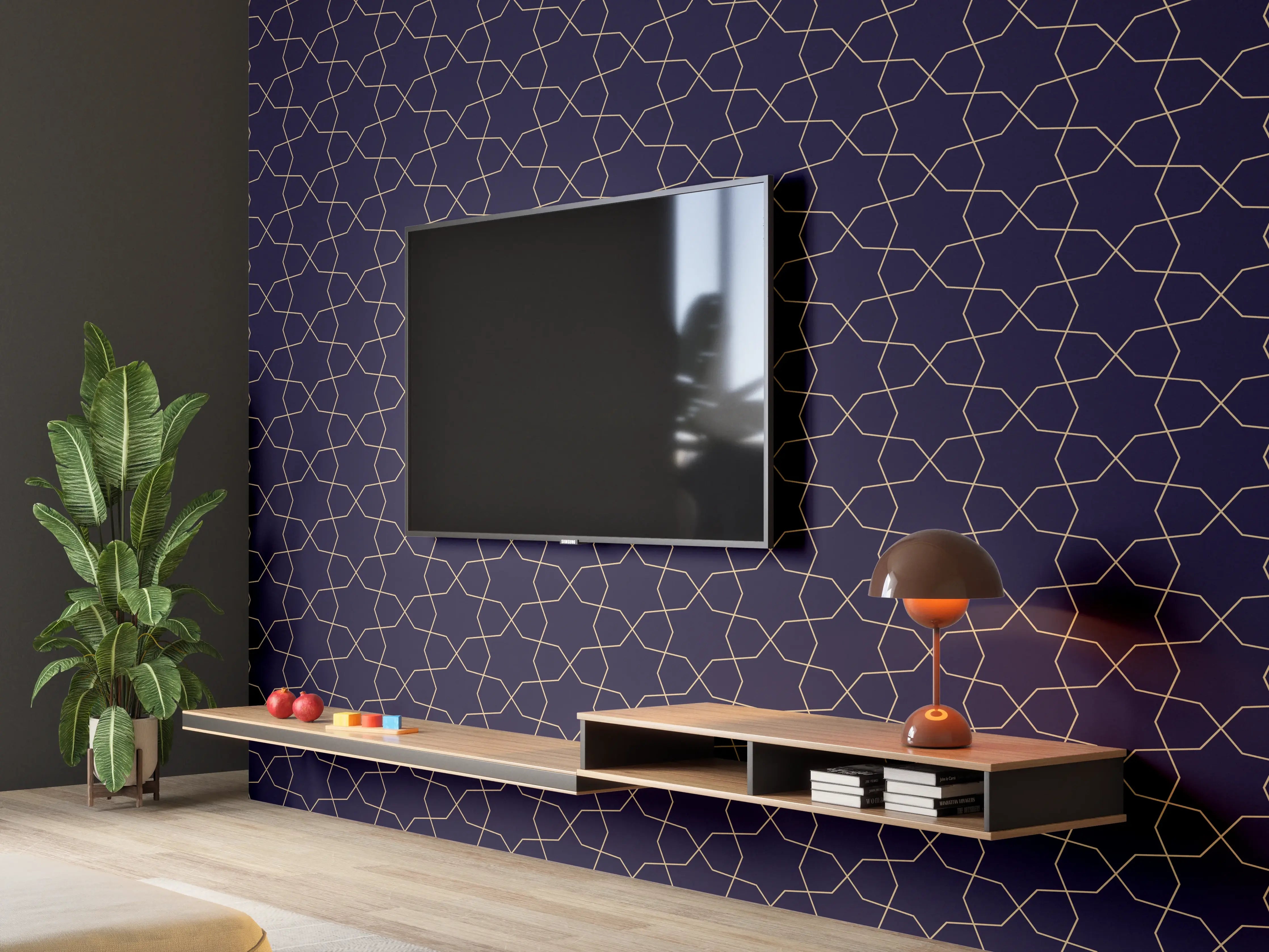 Wandverkleidung Wohnzimmer - Dunkelblaues Geometrisches Muster